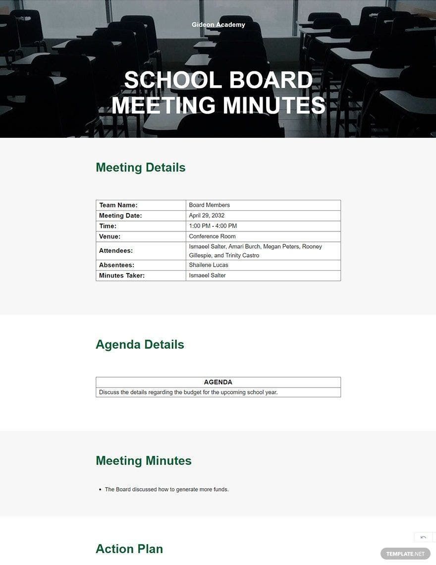 Sample School Board Meeting Minutes Template