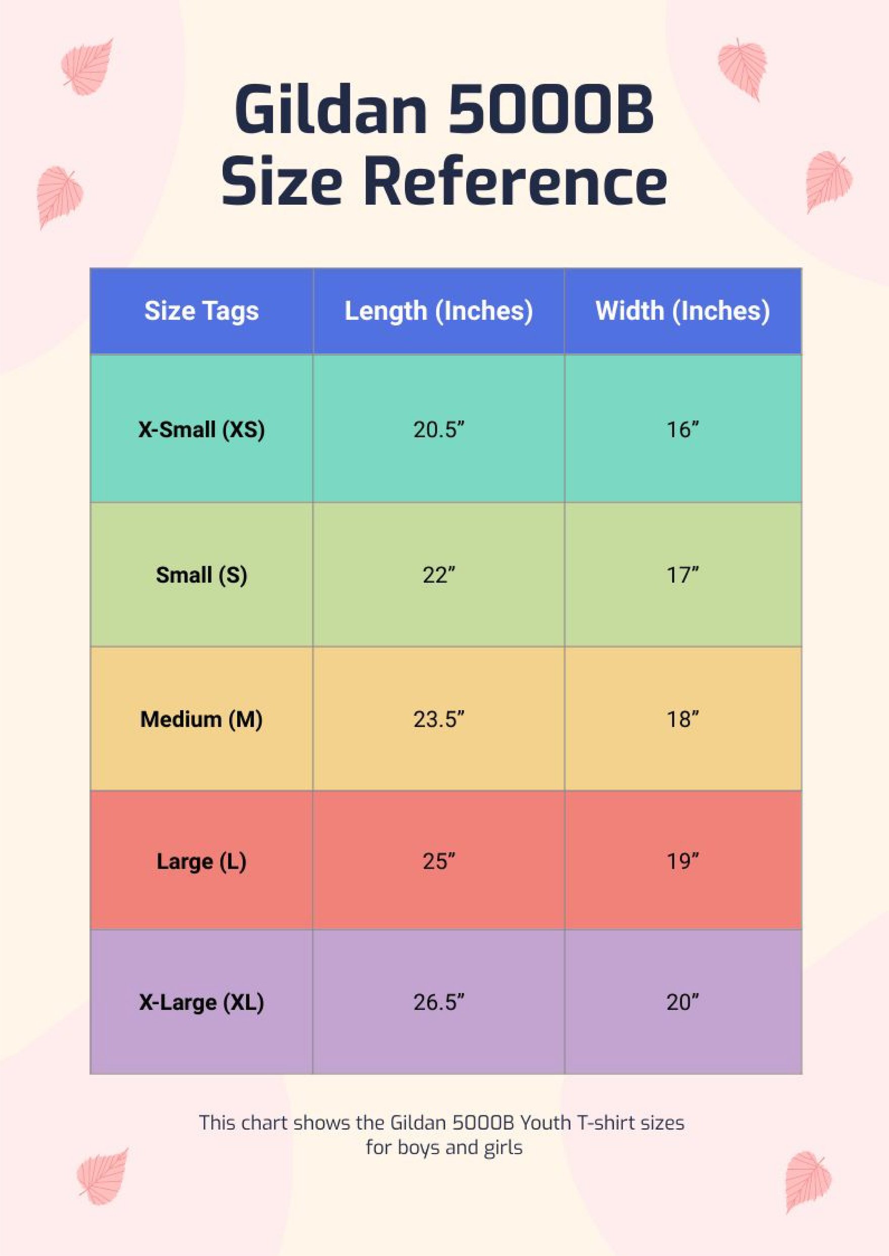 Gildan 5000B Size Chart in PDF, Illustrator