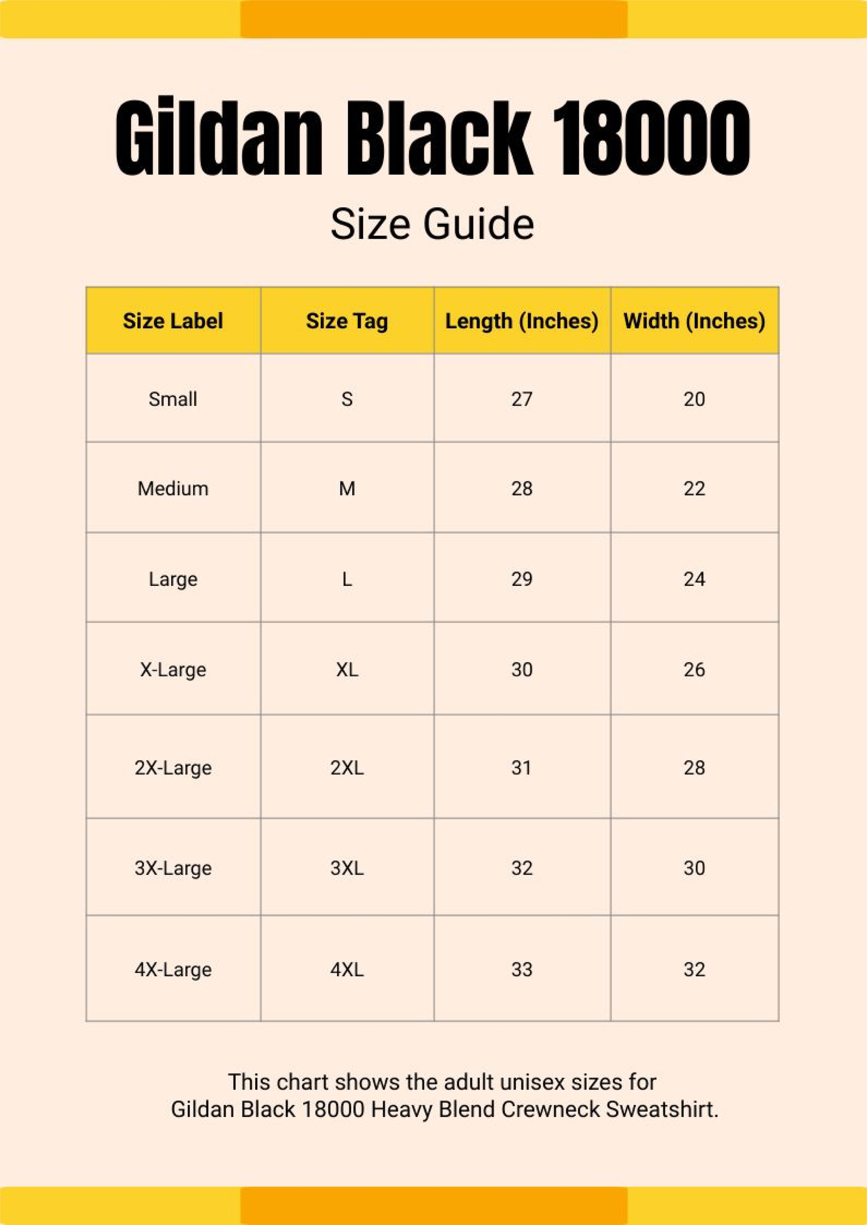 Free Gildan Black 18000 Size Chart in PDF, Illustrator
