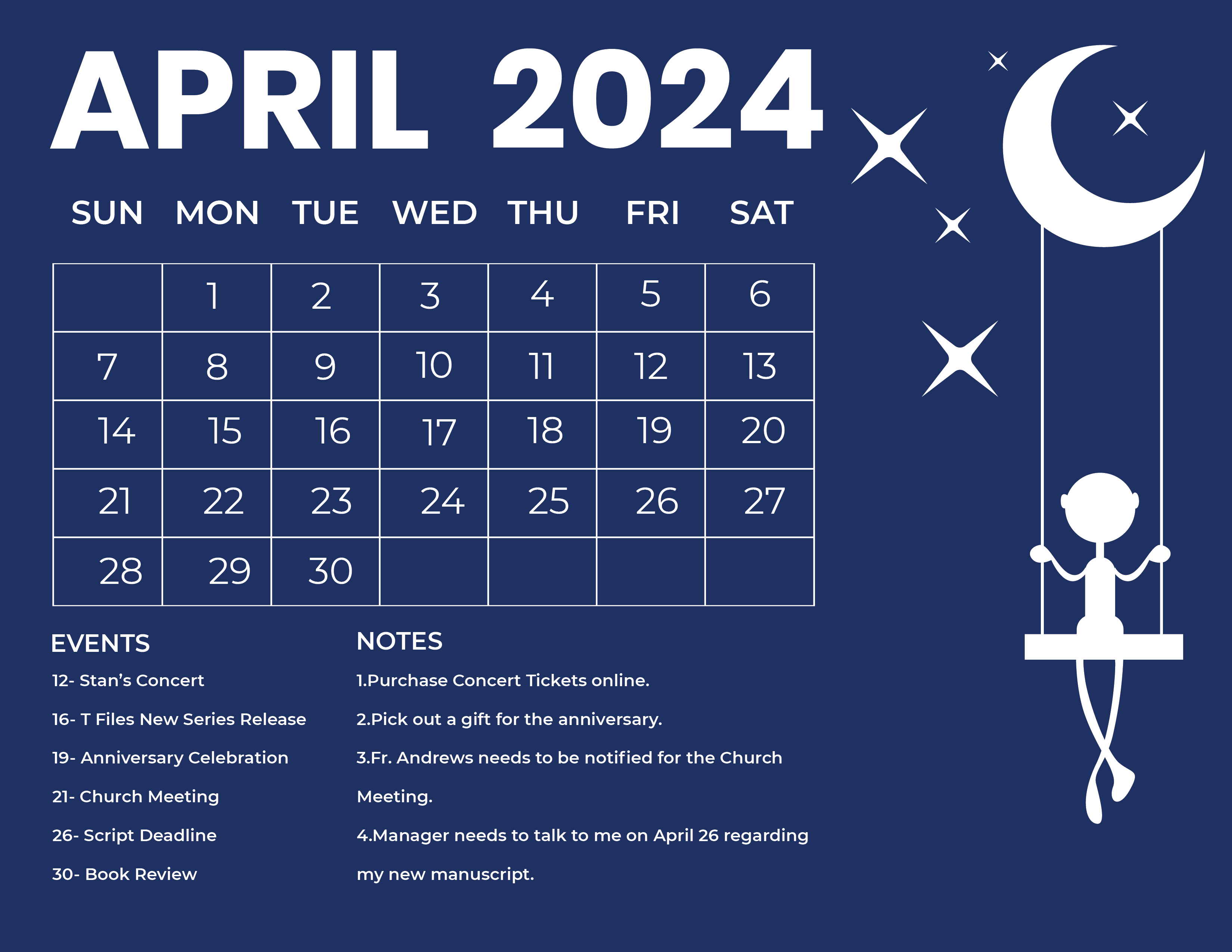 General Blue 2024 Calendar Printable April Xenia Karoline