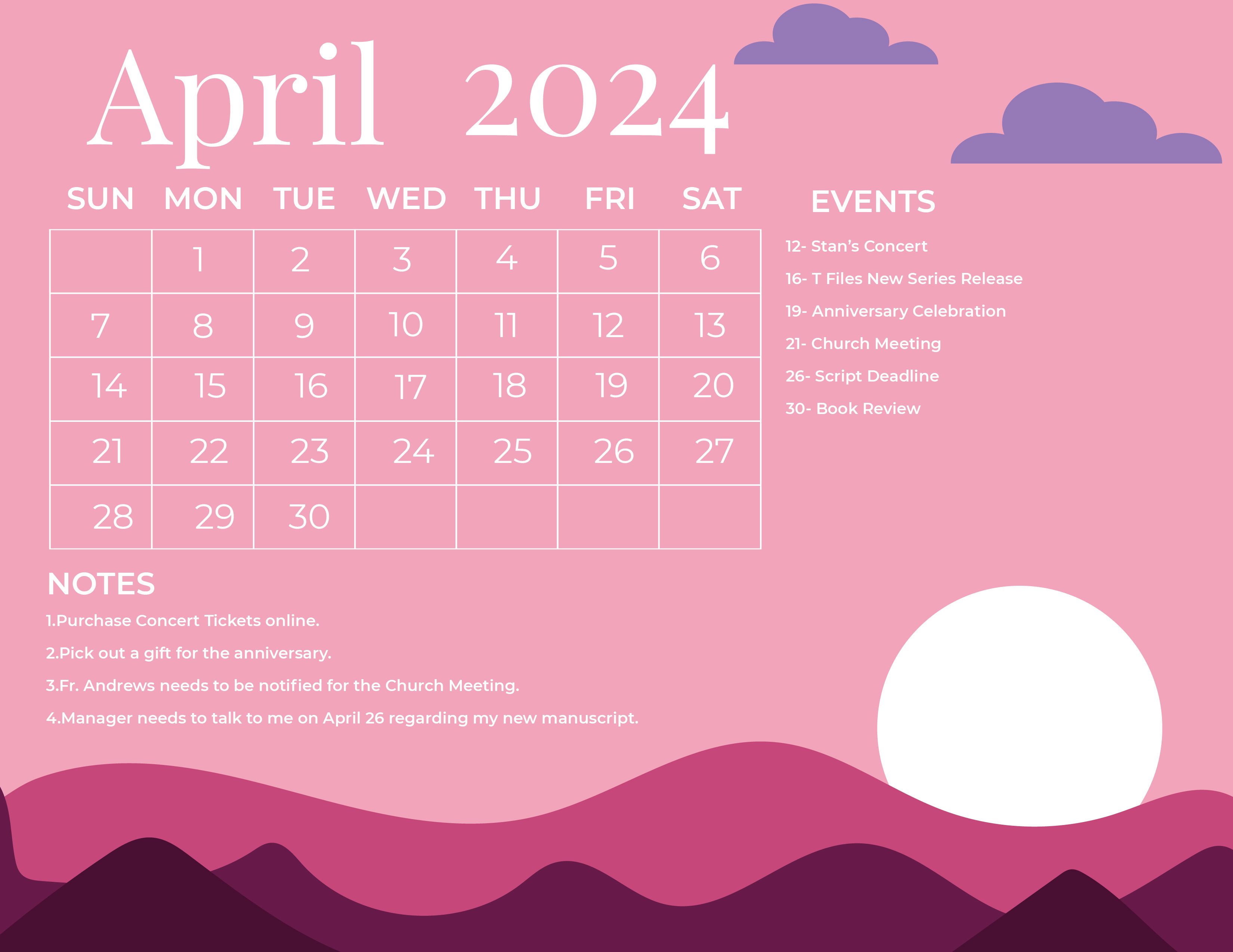 April 2024 Photo Calendar Download in Word, Illustrator, EPS, SVG