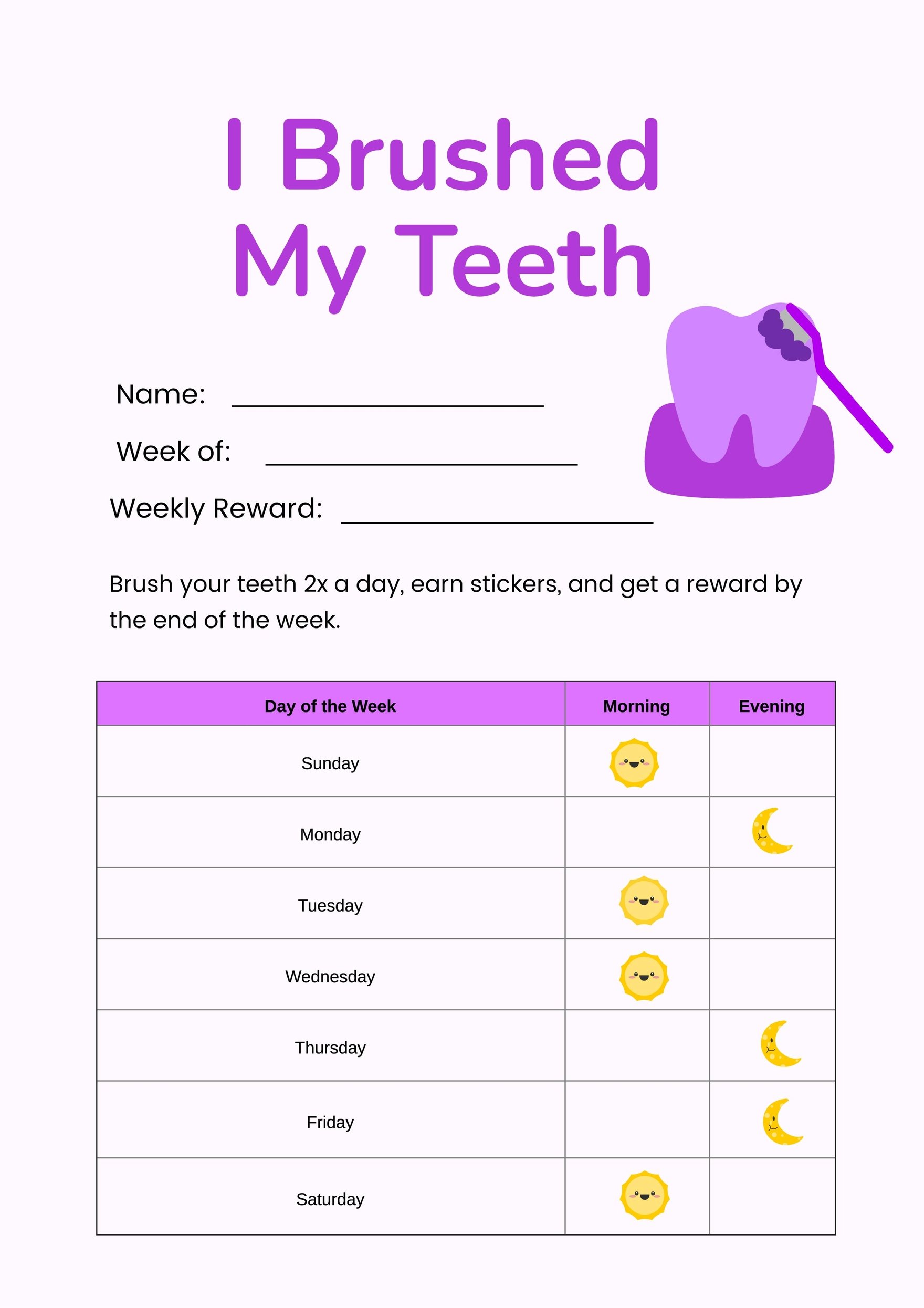 Brush Your Teeth Reward Chart in PDF, Illustrator