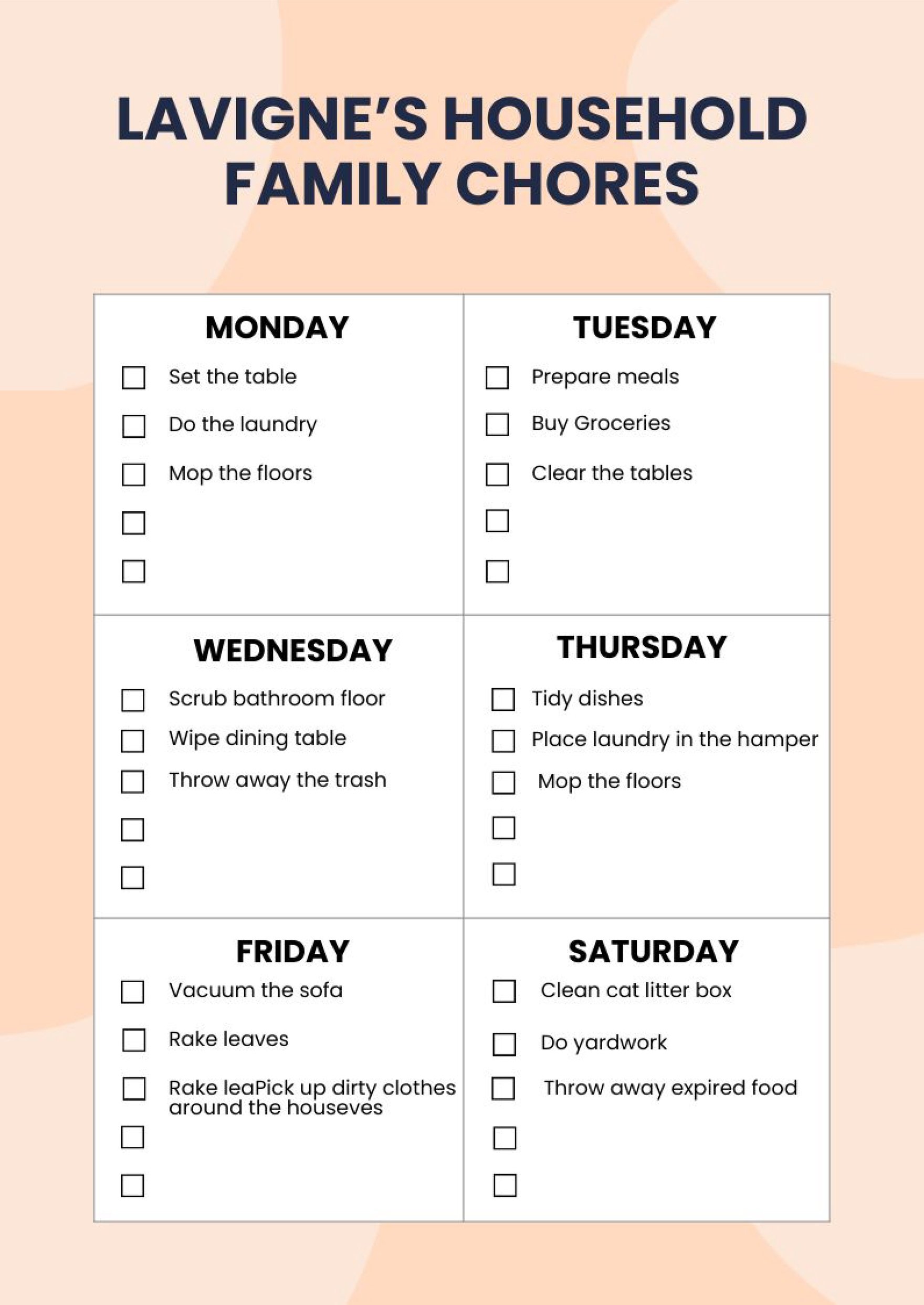 Household Family Chore Chart
