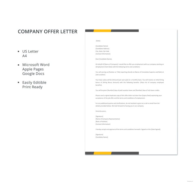 Free Company Offer Letter Template | Free Templates