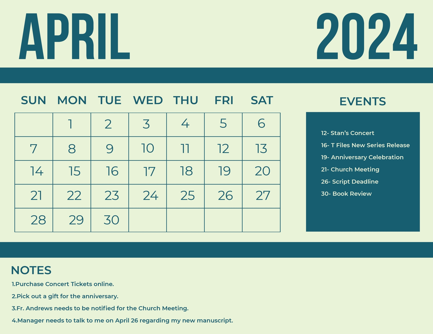 April 2024 Monthly Calendar Download In Word Illustrator EPS SVG JPG Template