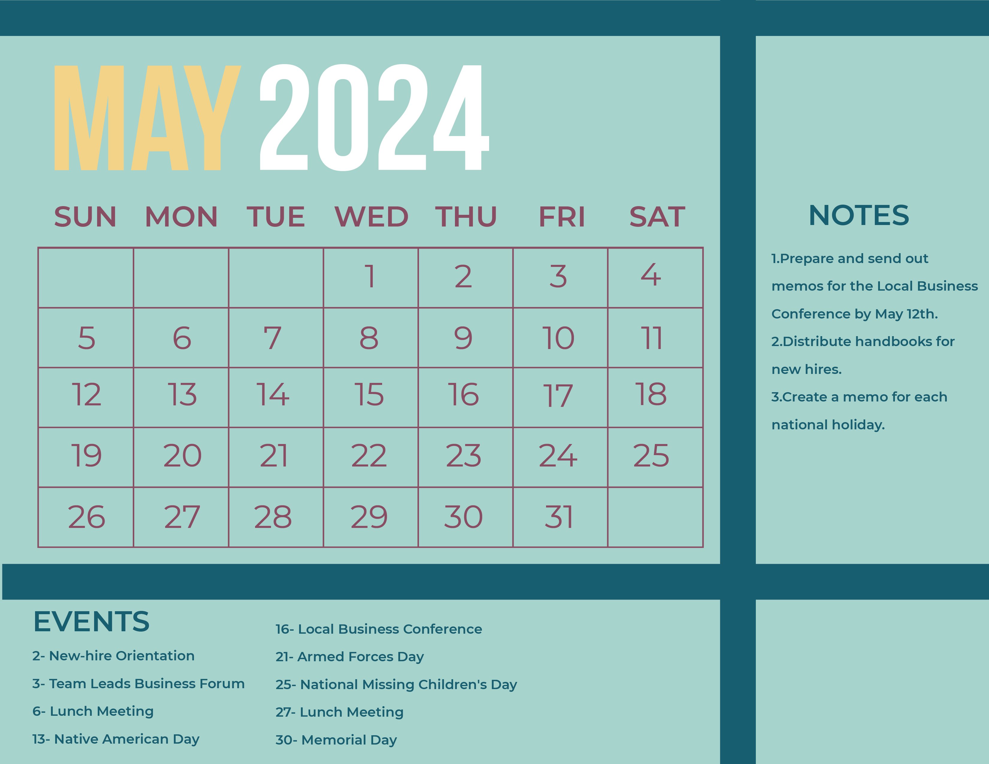 FREE May 2024 Calendar Template Download in Word, Google Docs, Excel