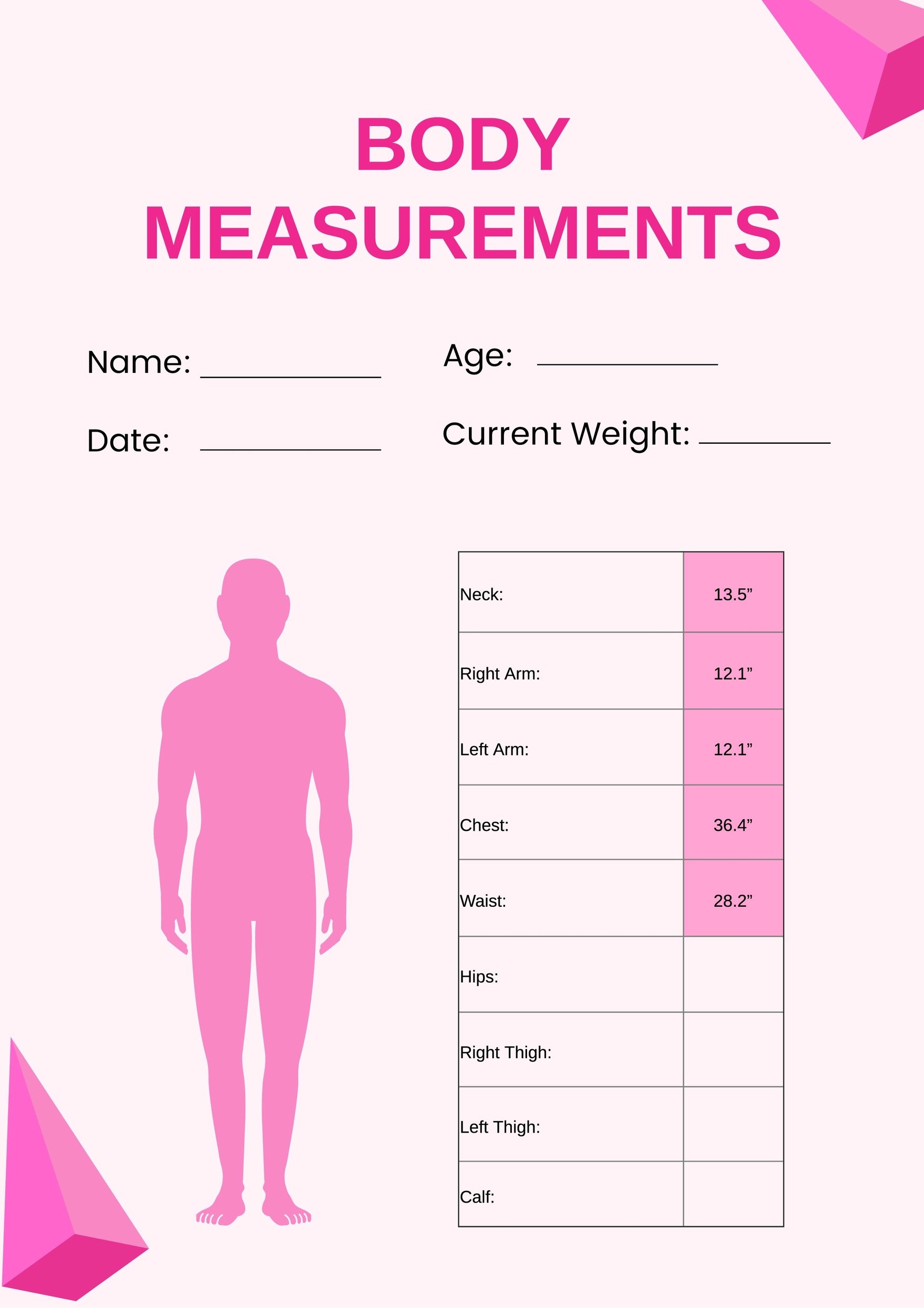 Free Printable Body Measurement Charts in PDF, PNG, and JPG Formats · InkPx