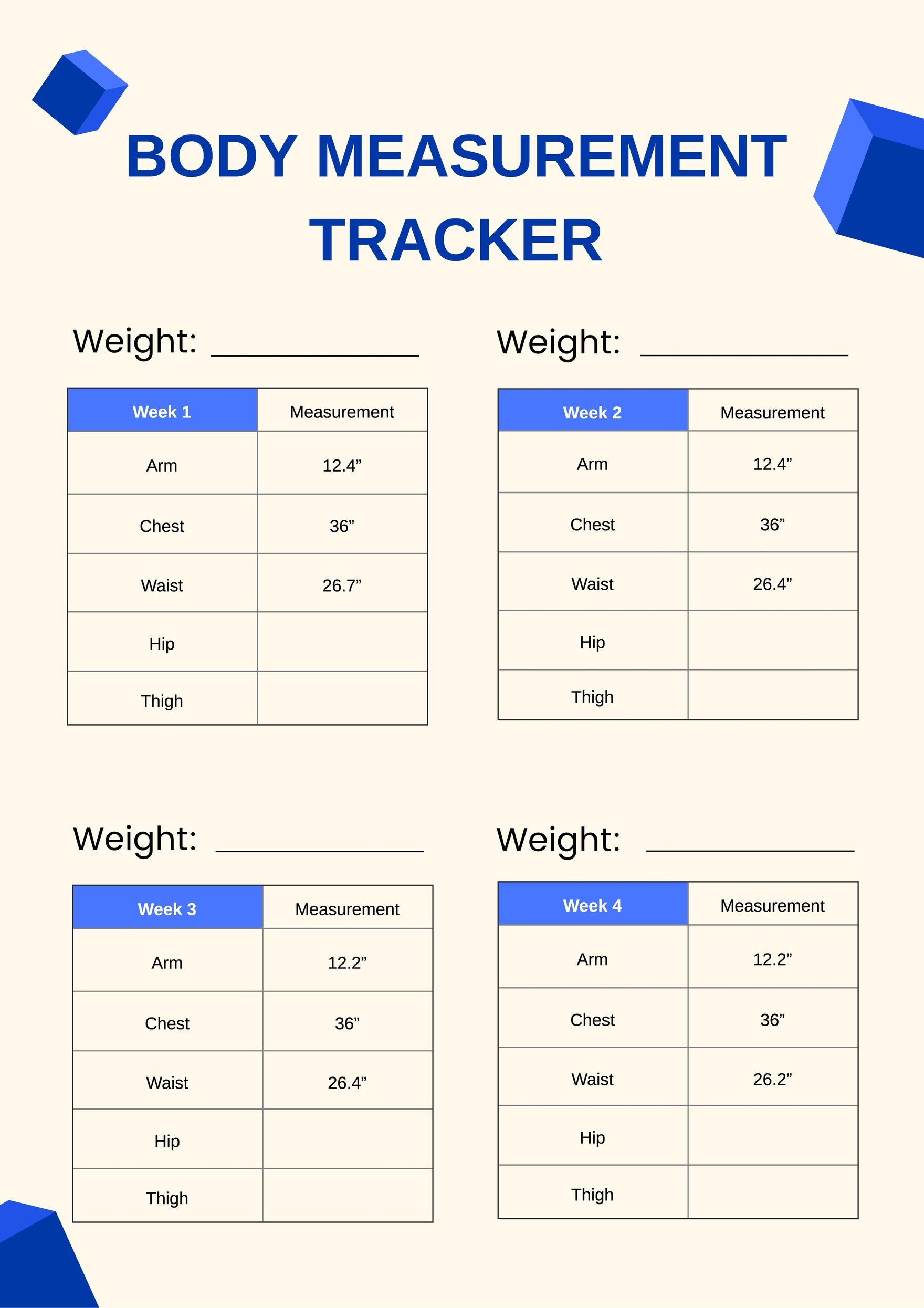 Body Measurement Tracker BMI Chart