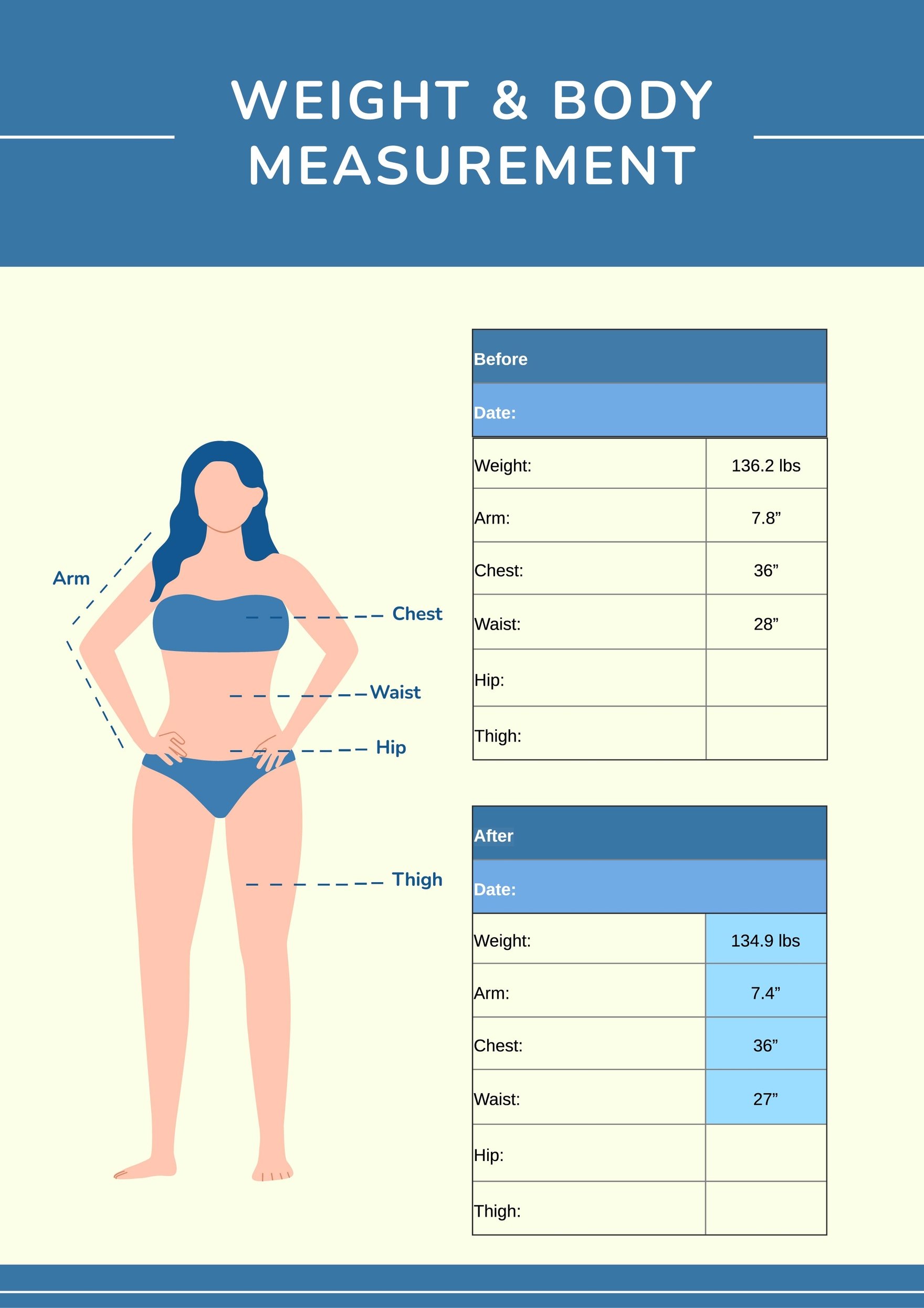 Weight & Body Measurement Chart in PDF, Illustrator