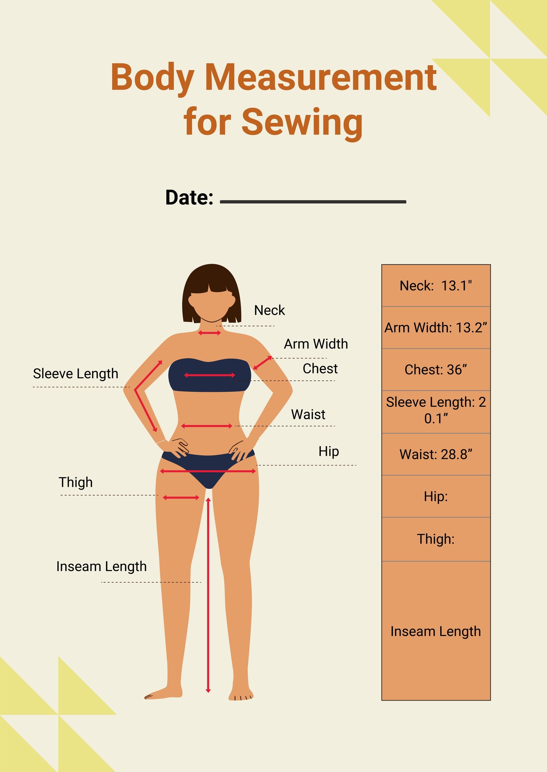 Simple Body Measurement Chart in Illustrator, PDF - Download