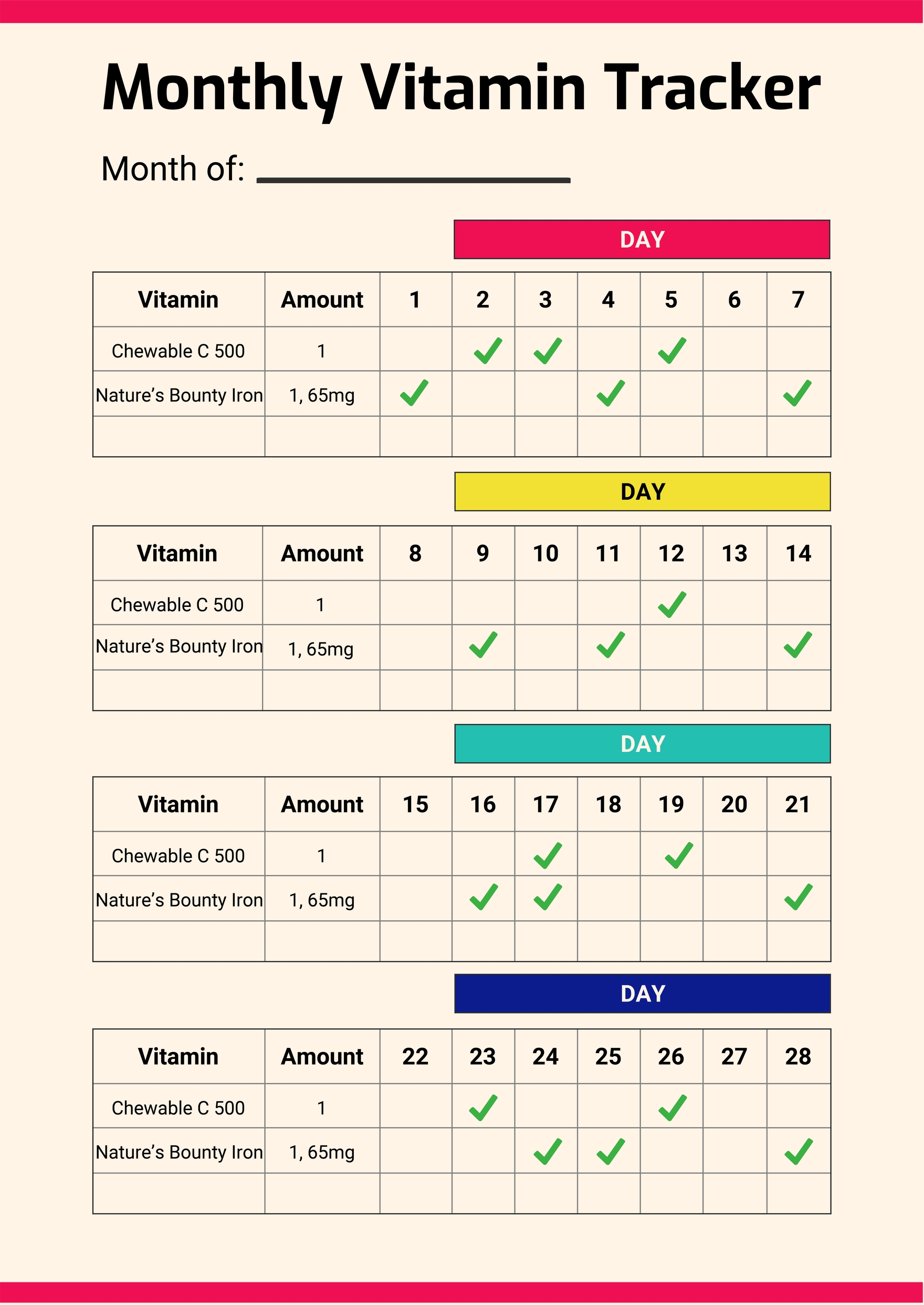 Vitamin Chart Templates In PDF FREE Download Template