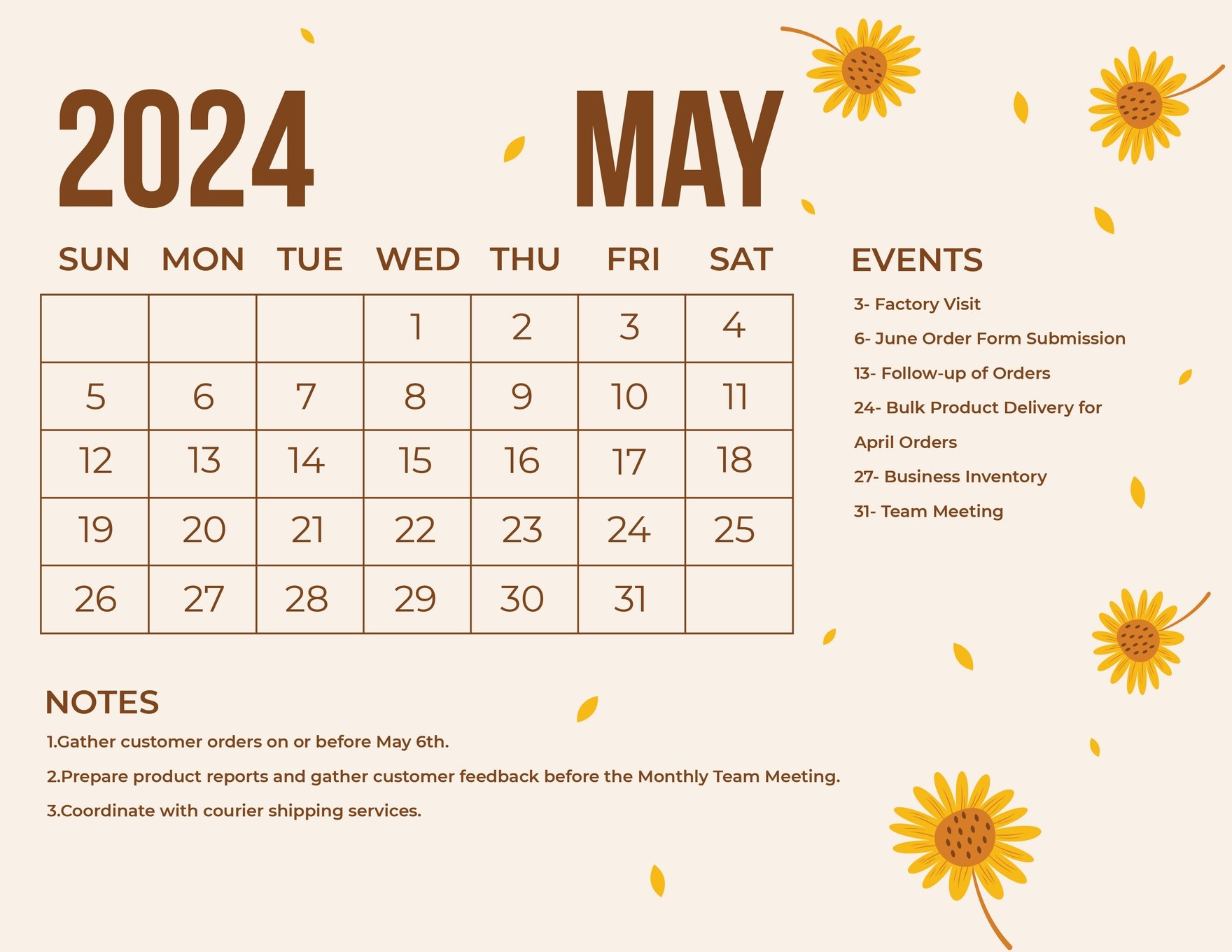 Floral May 2024 Calendar