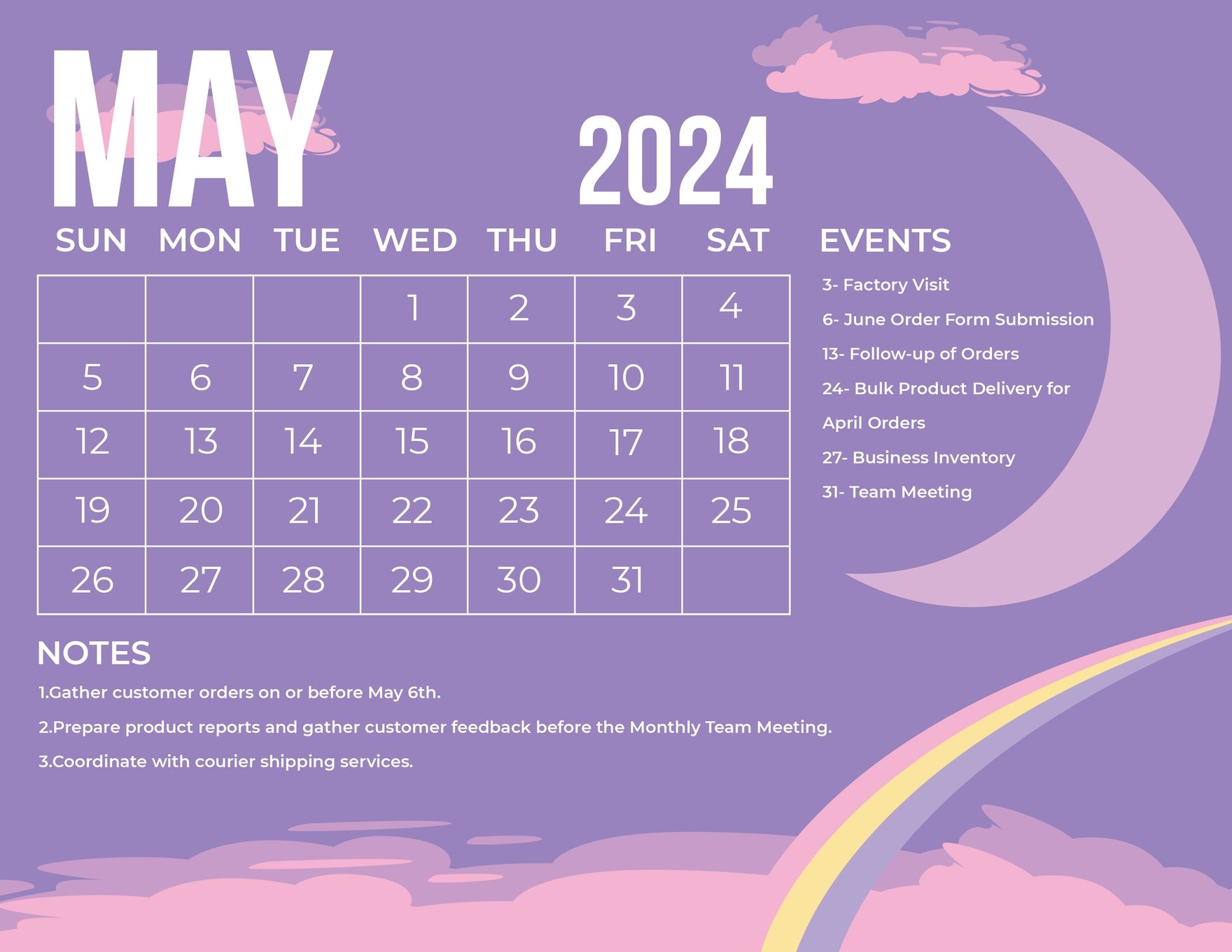 May 2024 Calendar Download Becki Carolan