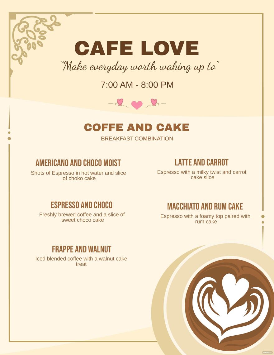 Valentine's Day Cafe Menu Template