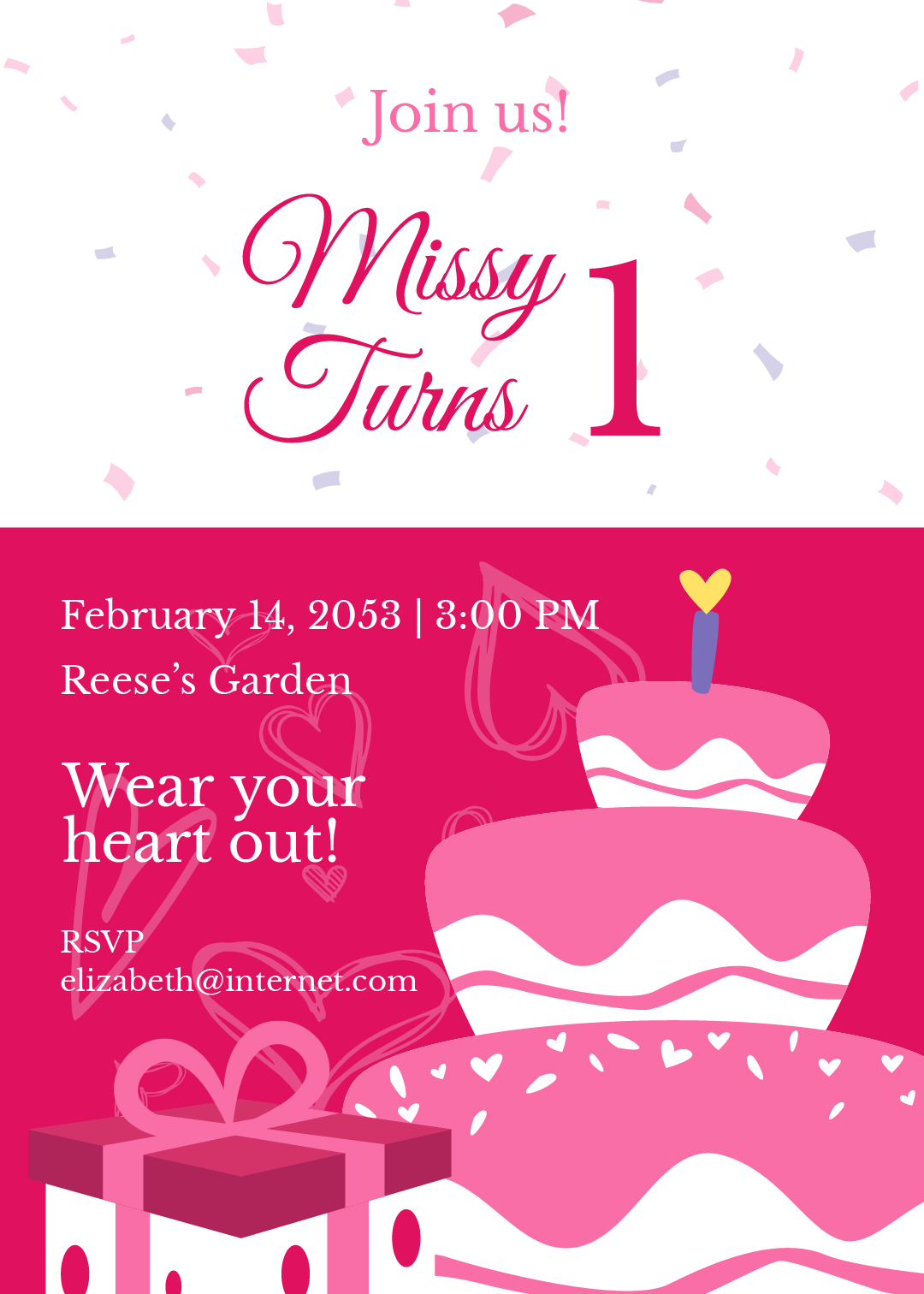 Valentine 1st Birthday Invitation Template