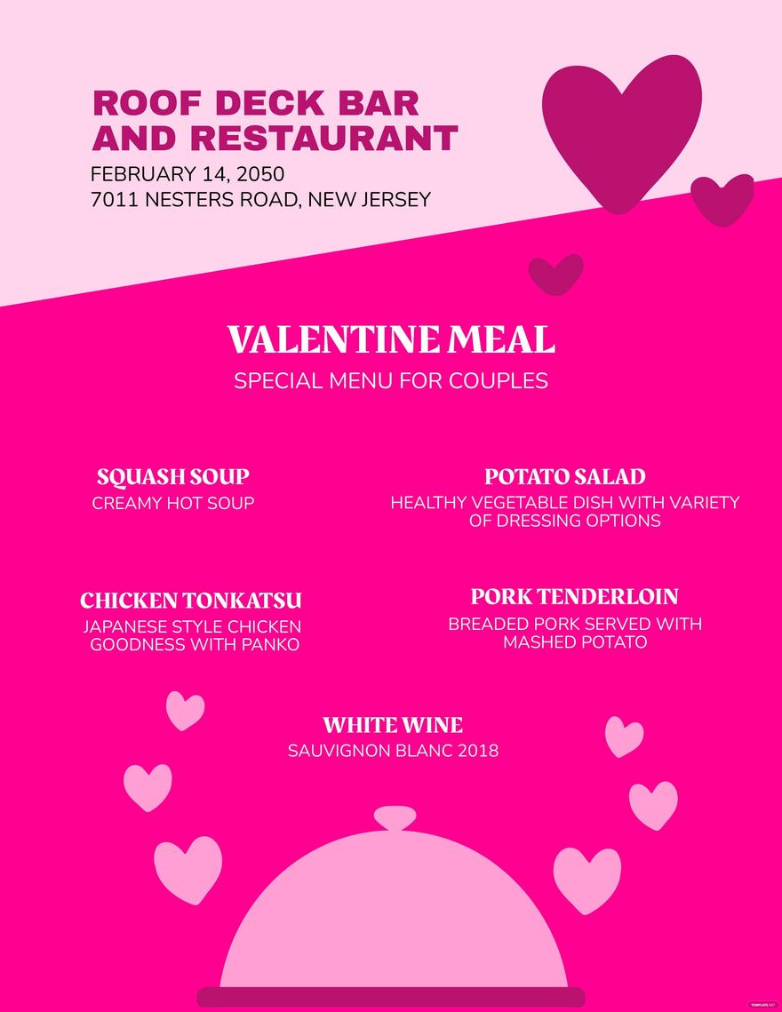 Romantic Valentine's Day Dinner Menu Template