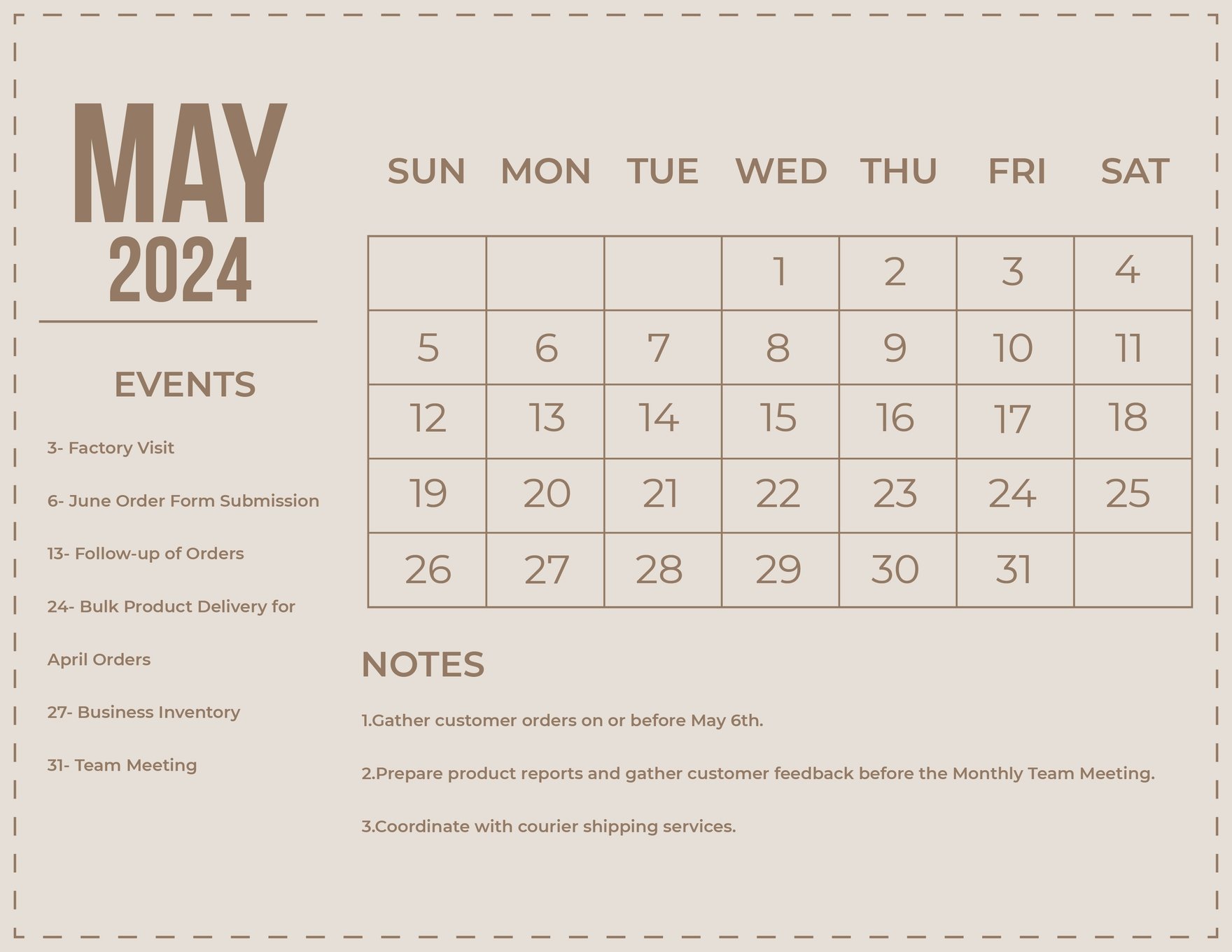 May 2024 Monthly Calendar