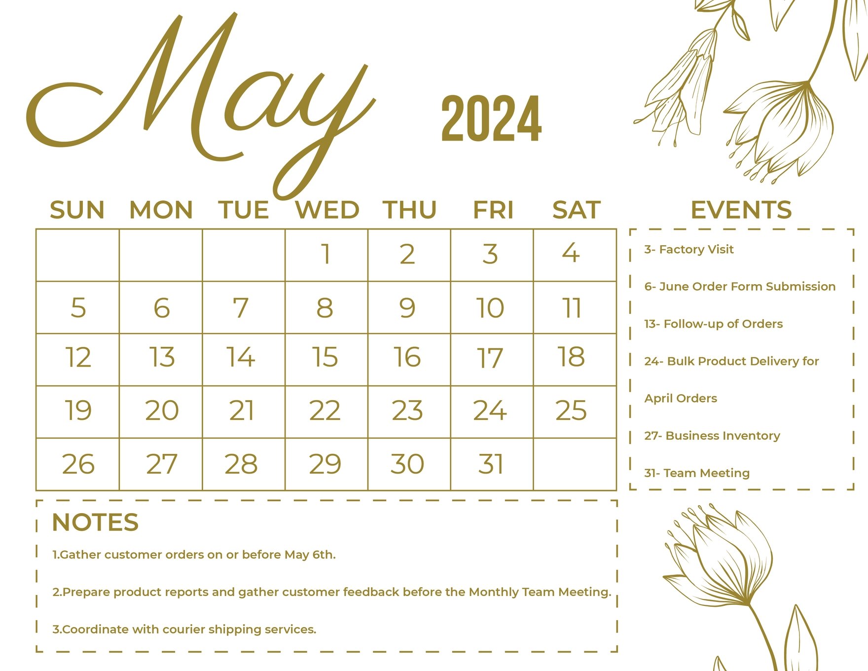 Calligraphy May 2024 Calendar