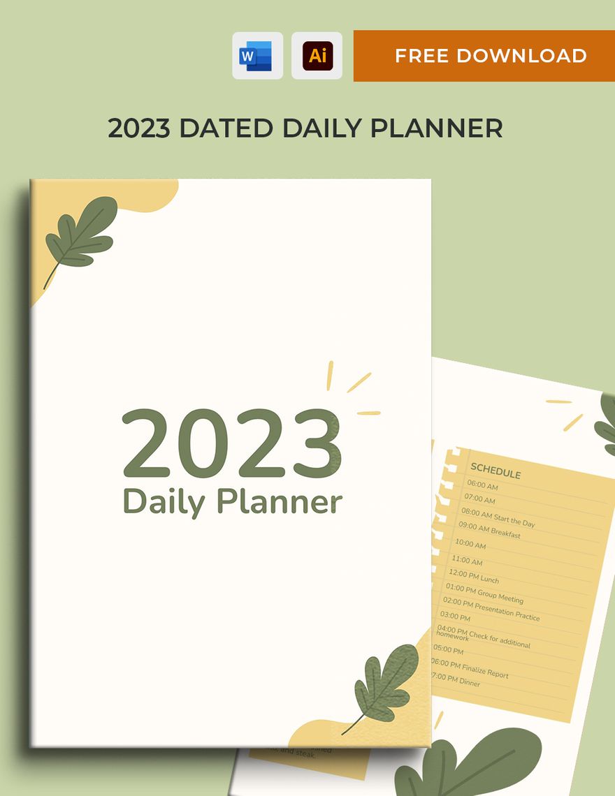 Free 2023 Dated Daily Planner Template Illustrator Word PDF 