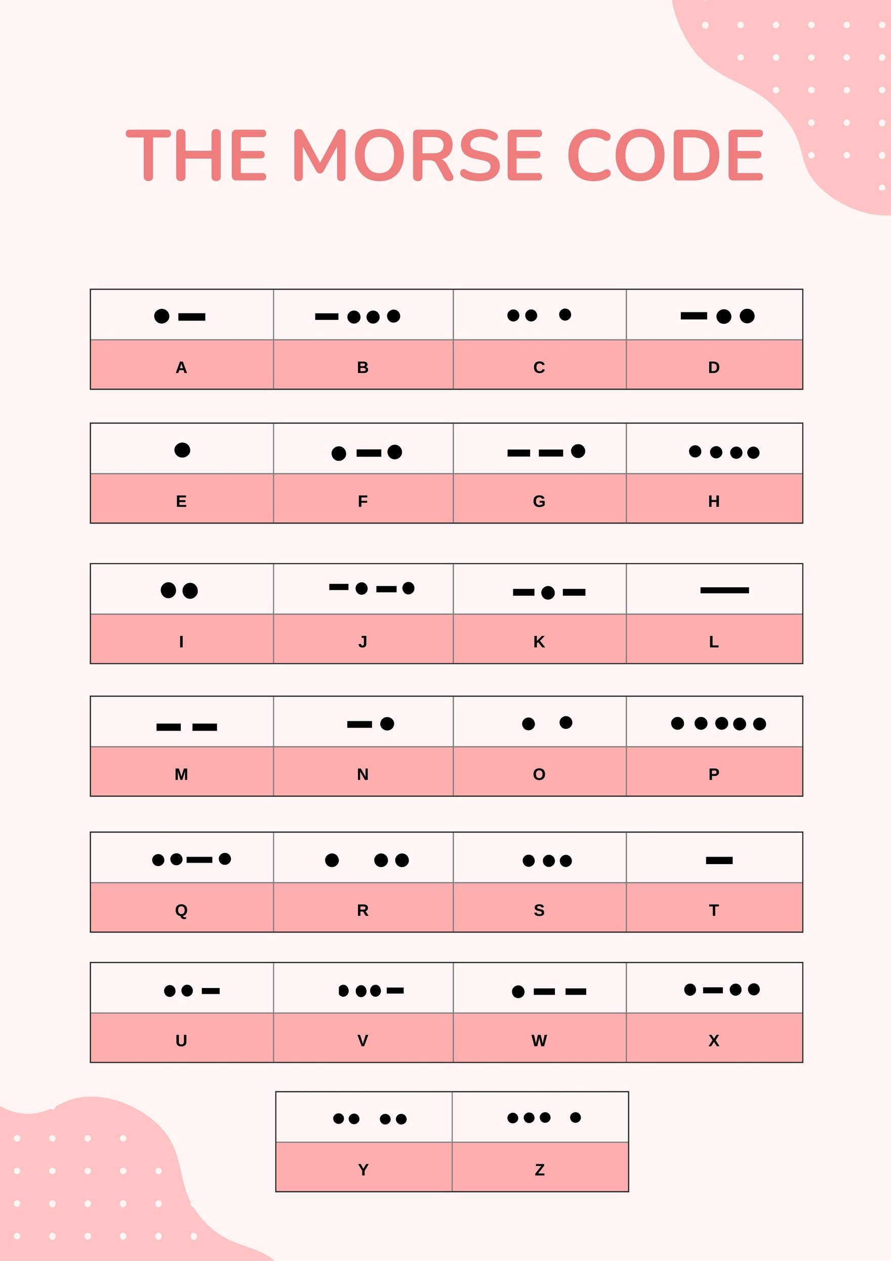 Morse Code Chart in PDF, Illustrator