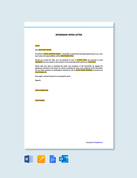 Internship Offer Letter Template [Free PDF] - Word | Apple Pages ...