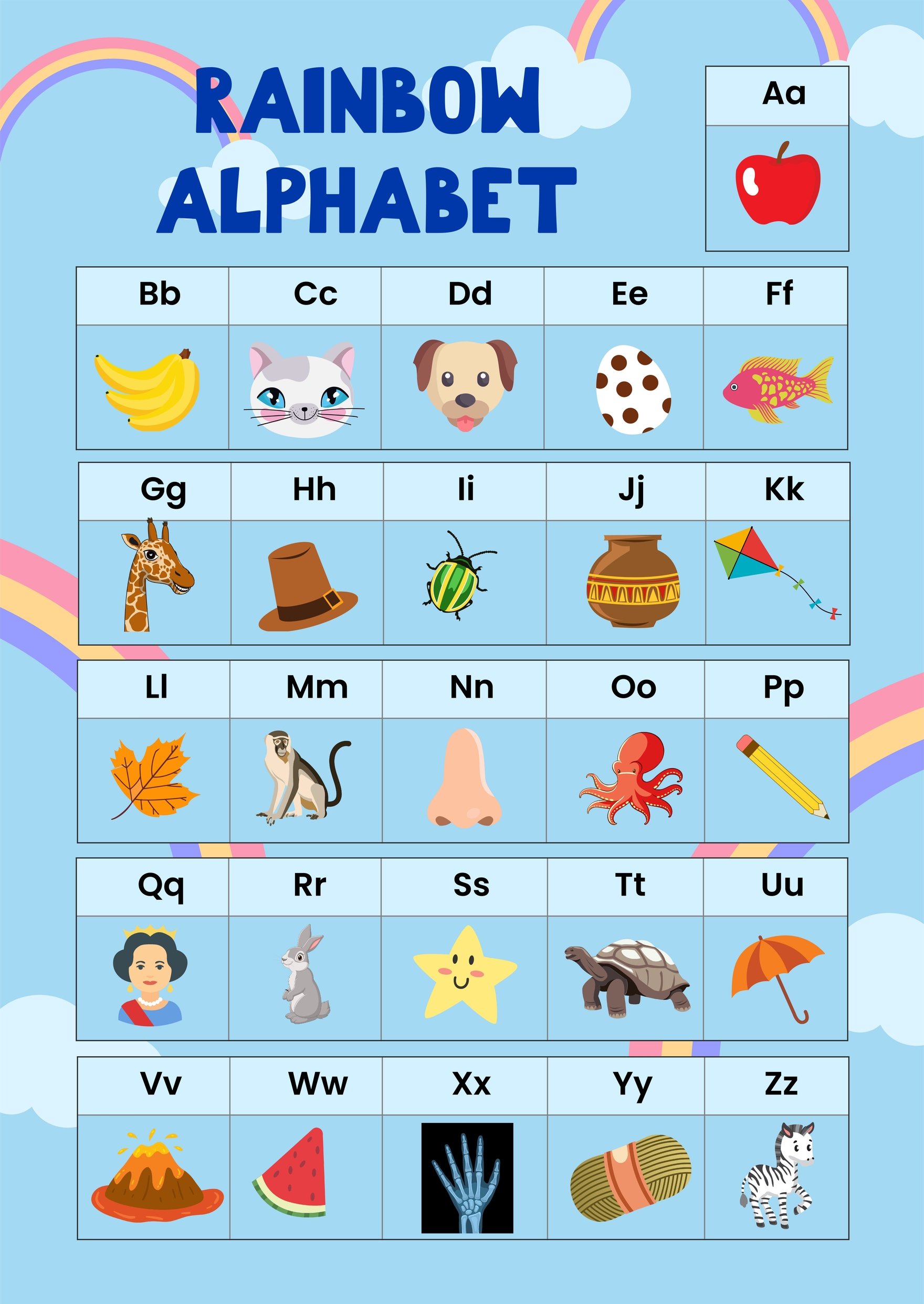Rainbow Alphabet Chart in PDF, Illustrator