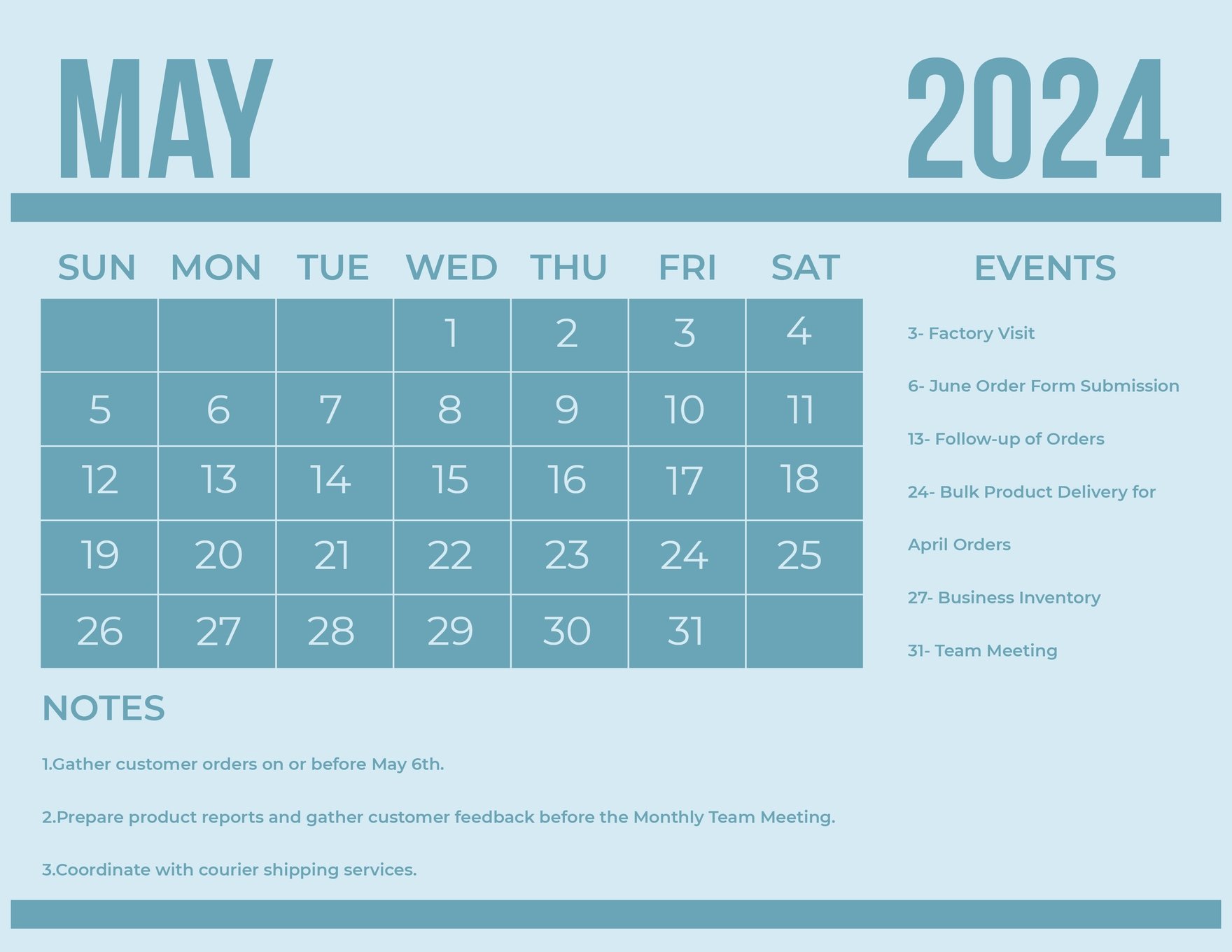 Printable May 2024 Monthly Calendar