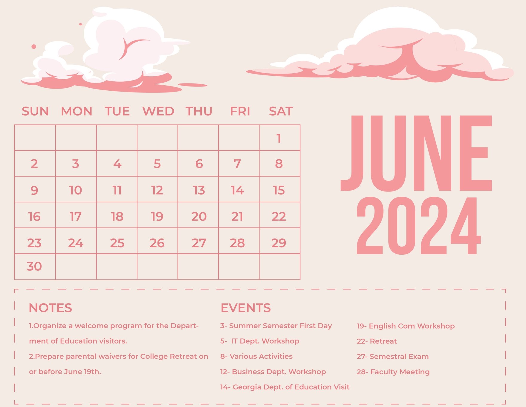 June 2024 Calendar EPS, Illustrator, JPG, Word, SVG