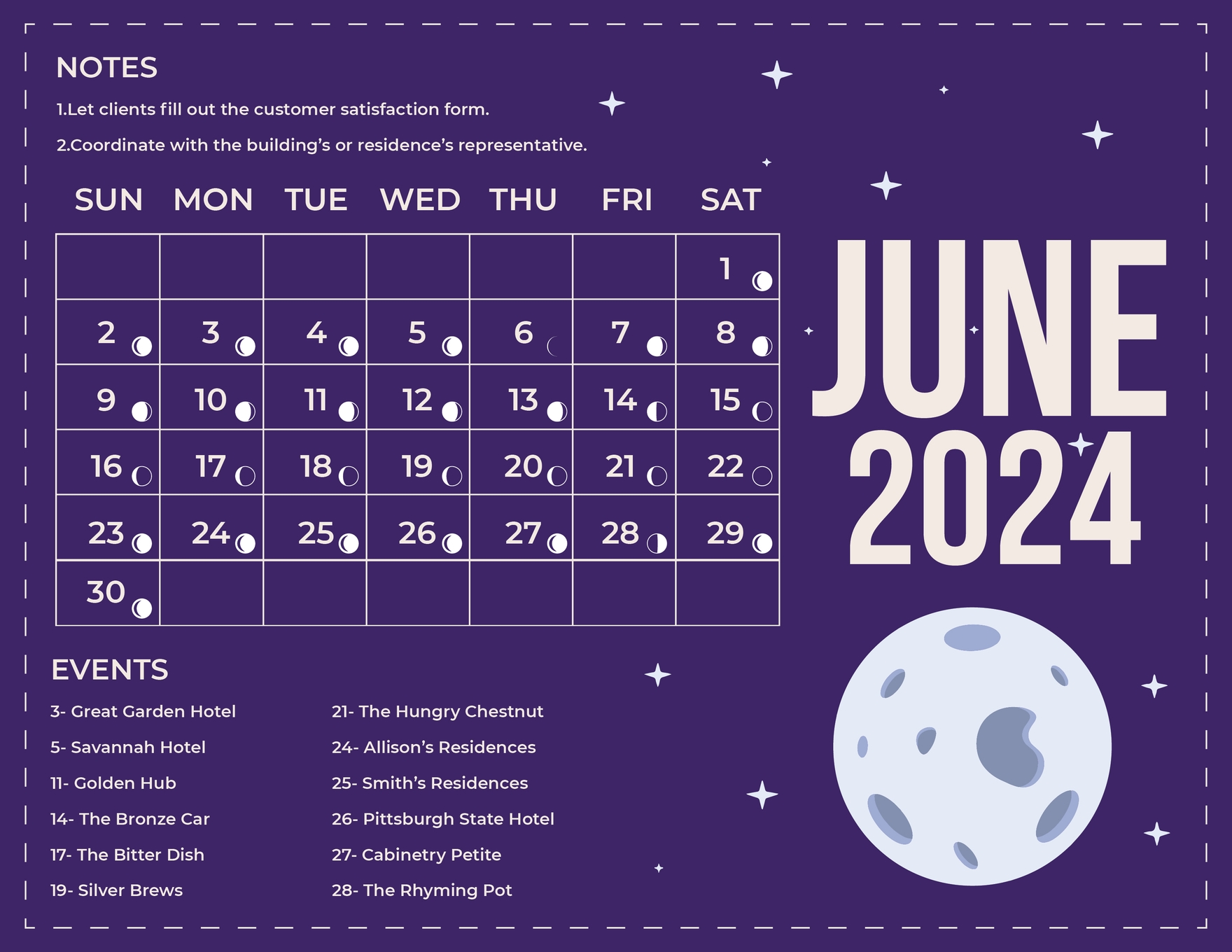 June 2024 Calendar With Moon Phases in EPS, Illustrator, JPG, Word, SVG