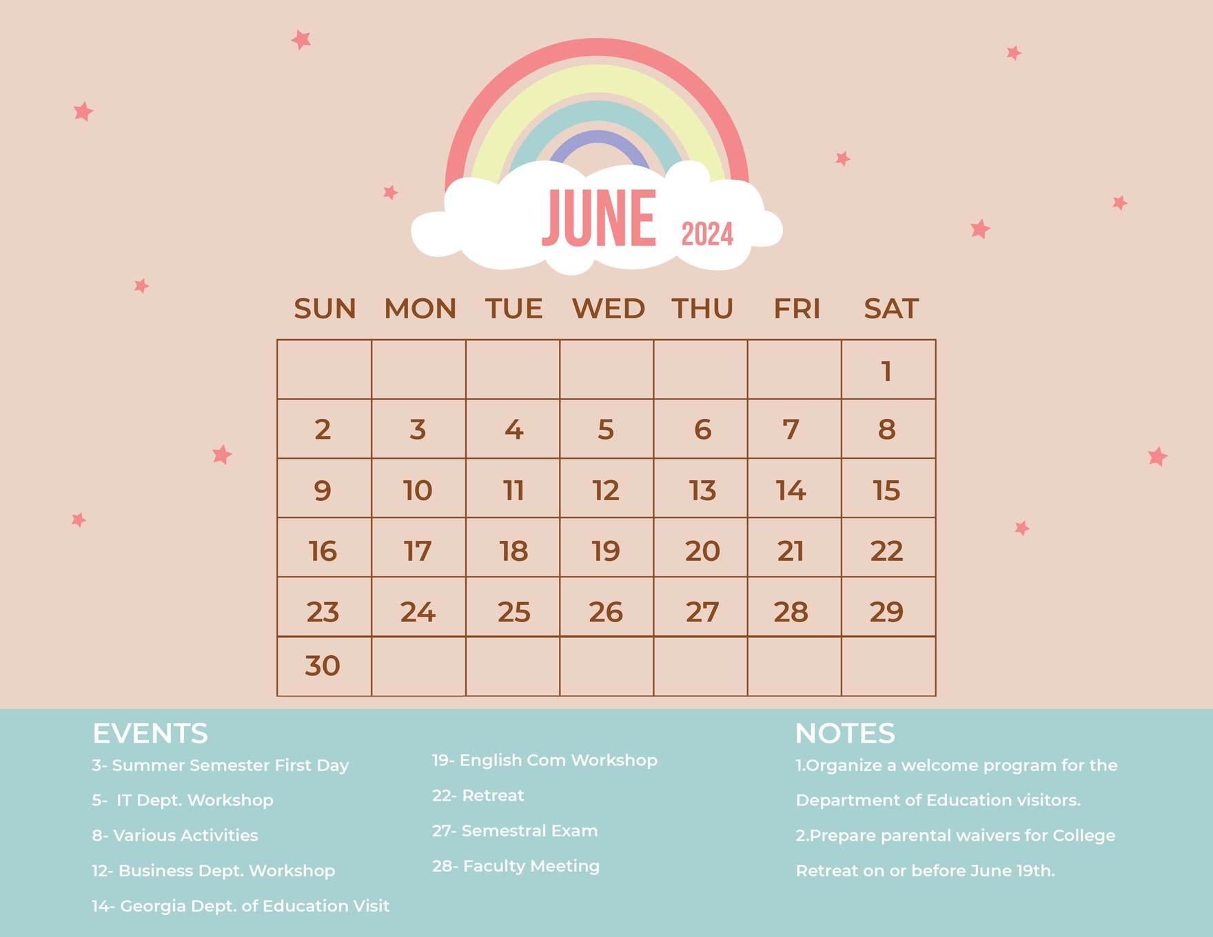 June 2024 Calendar Word Templates Design, Free, Download