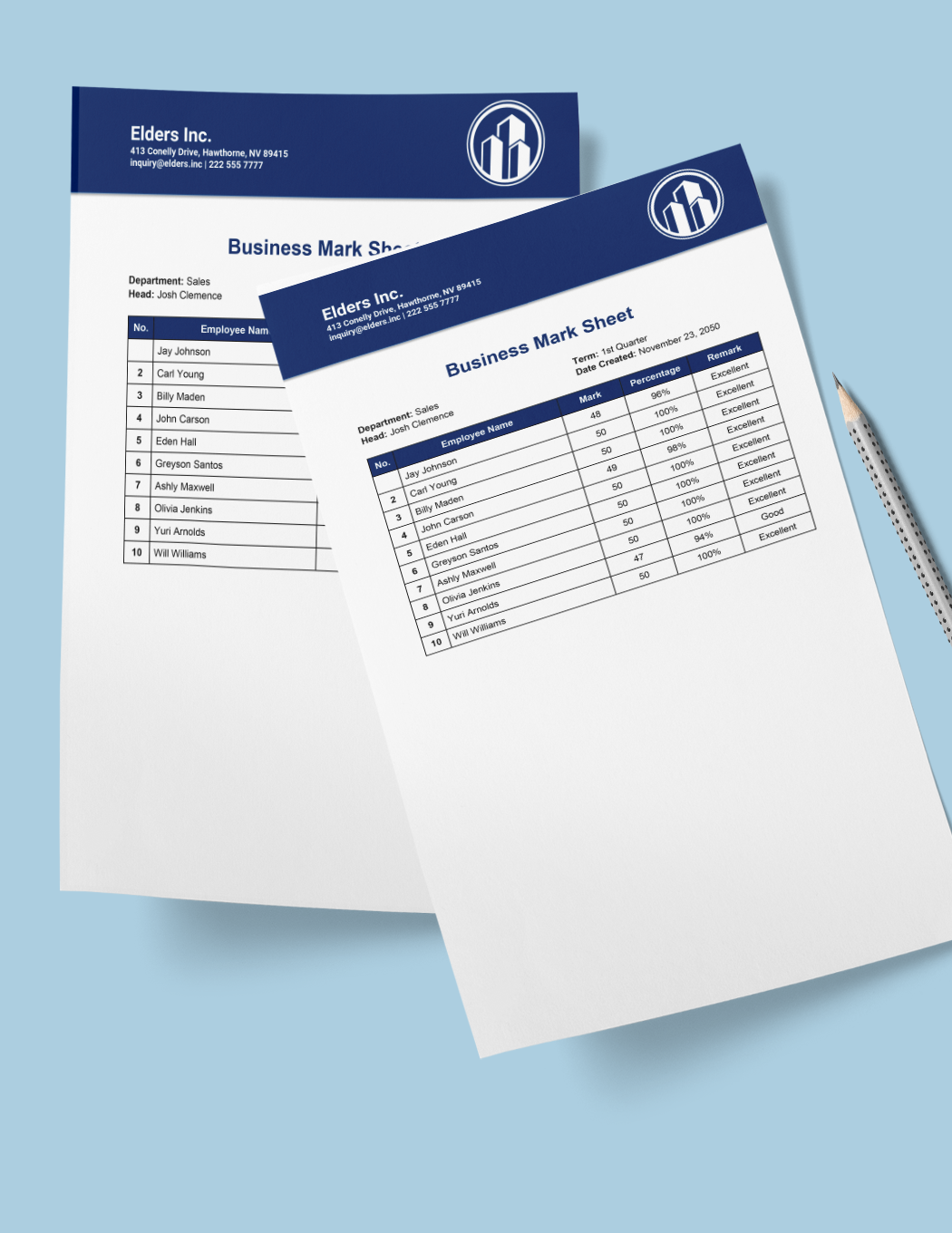 Business Mark Sheet Template