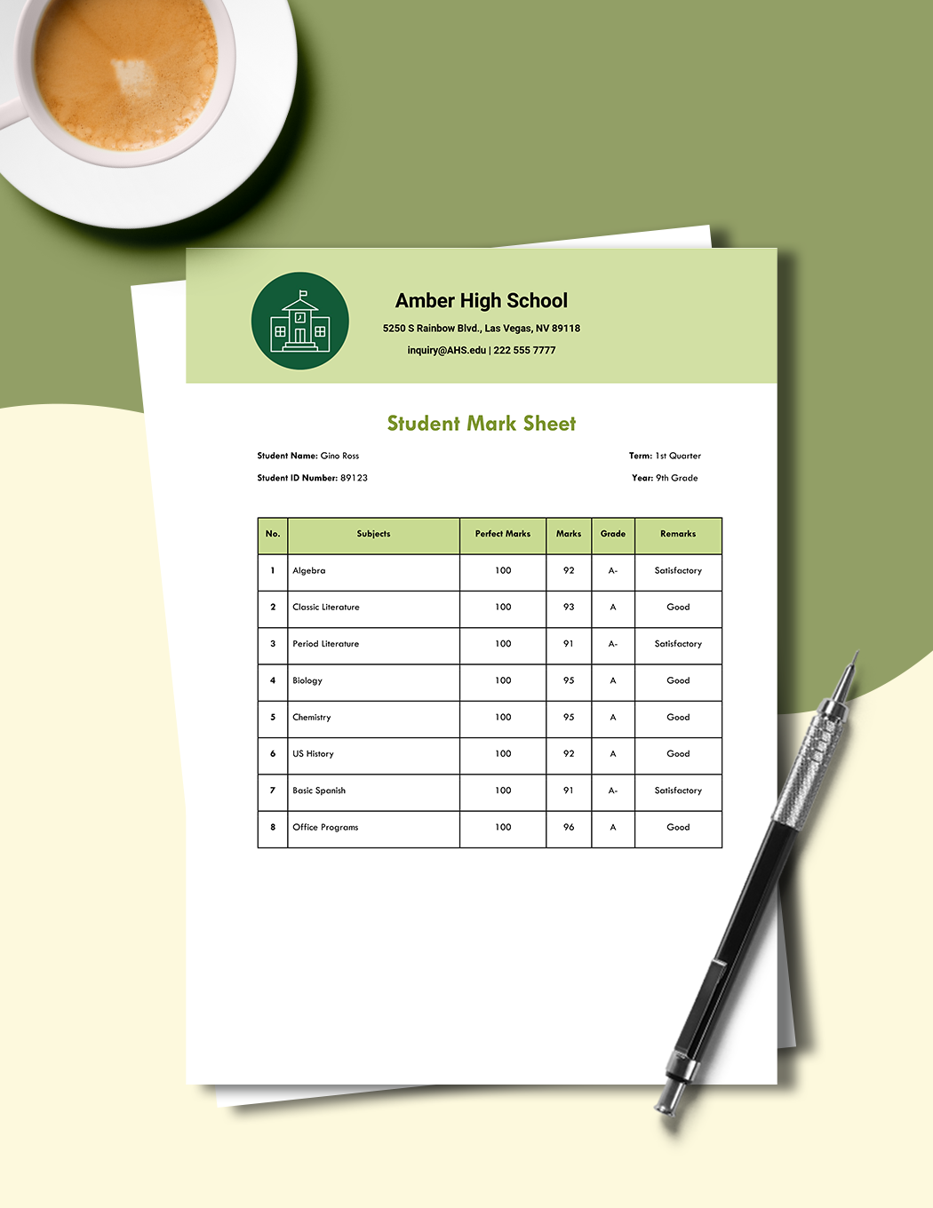 Student Mark Sheet Template