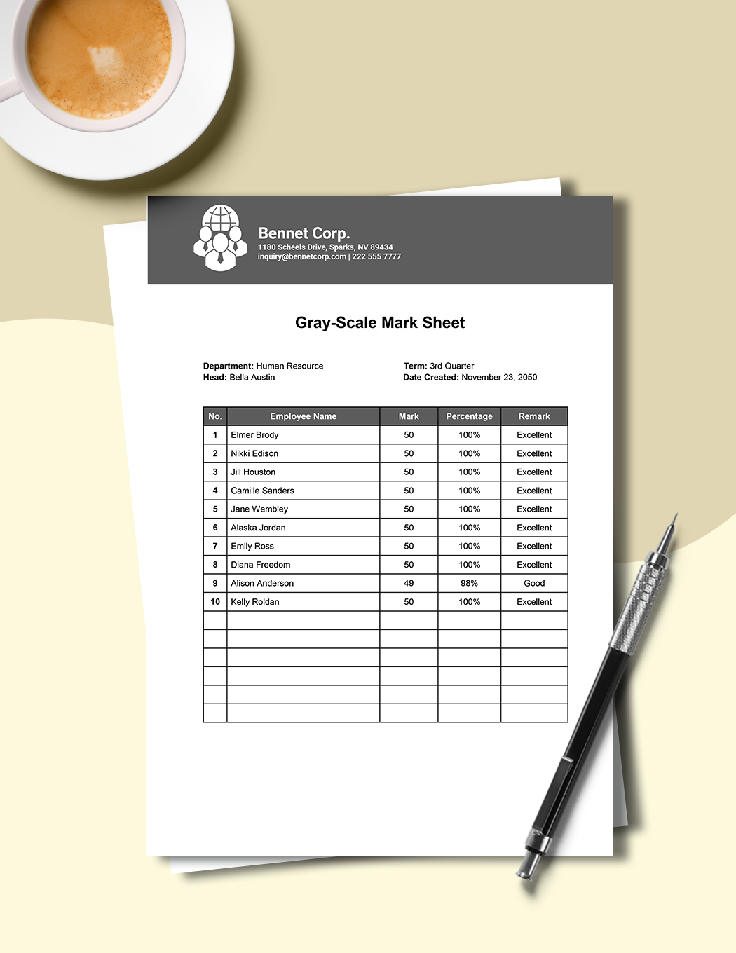 Gray-scale Mark Sheet Template