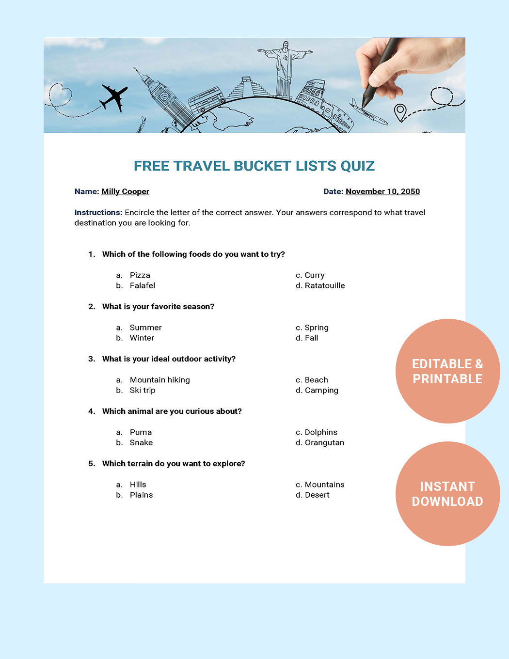 Free Free Travel Bucketlists Quiz Template - Google Docs, Word |  