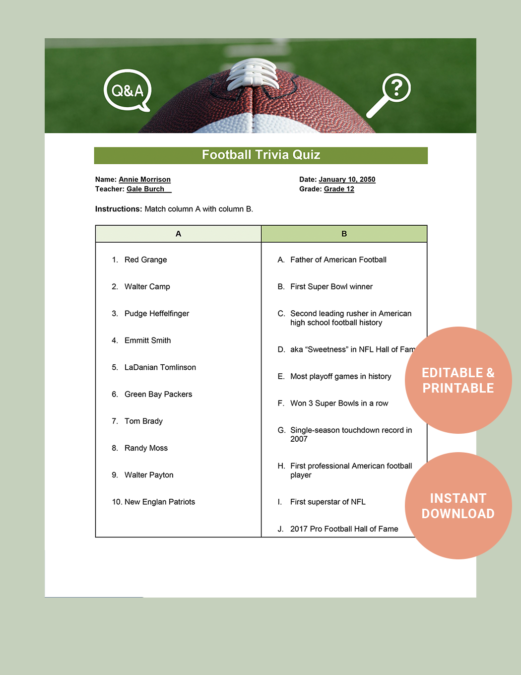 Football Trivia Quiz Template