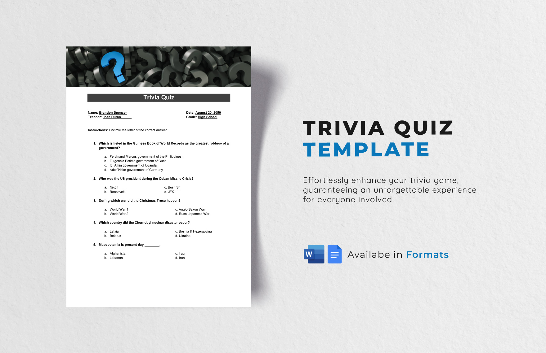 Editable Quiz Templates In Word To Download