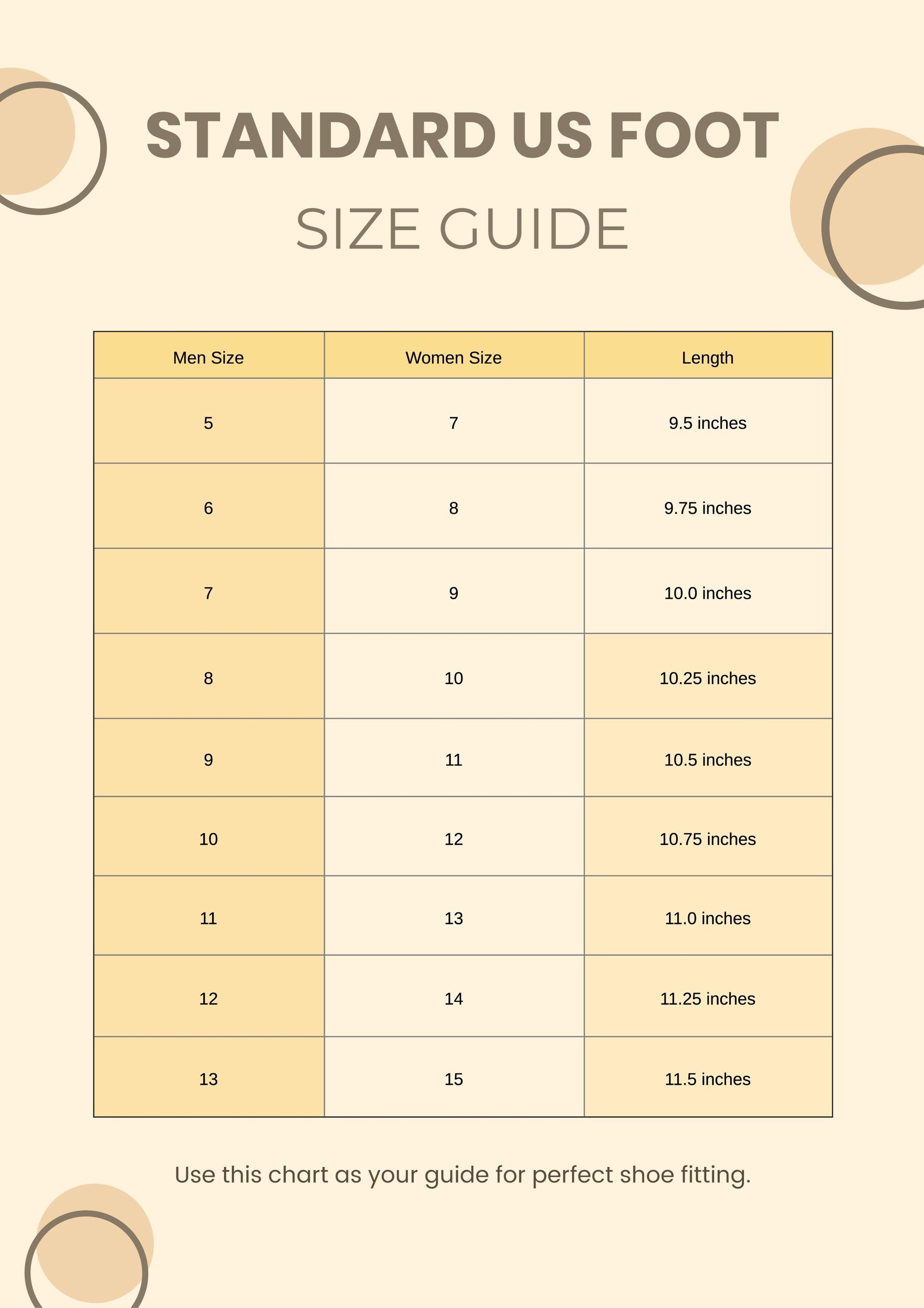Standard Foot Size Chart