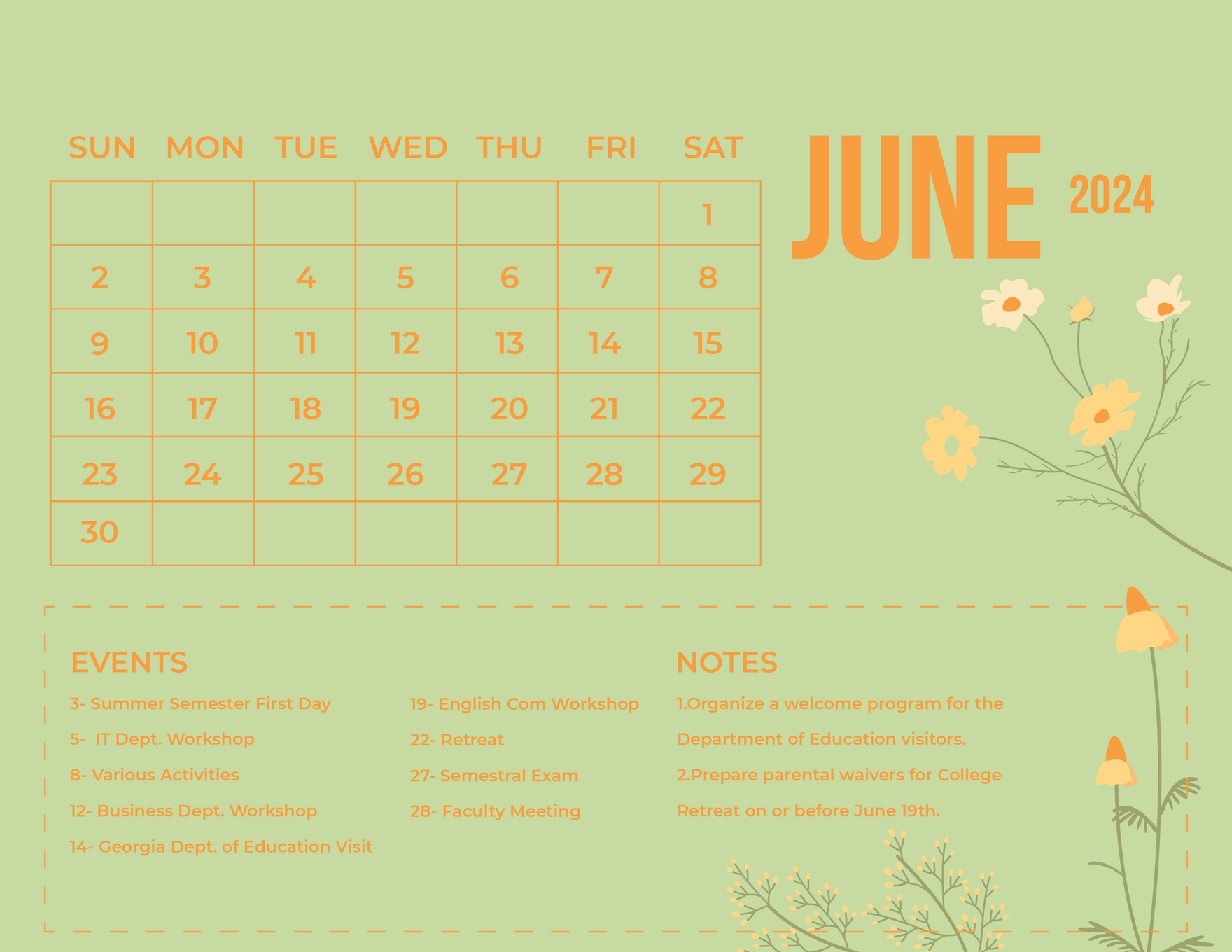 June 2024 Calendar Word Templates Design Free Download Template