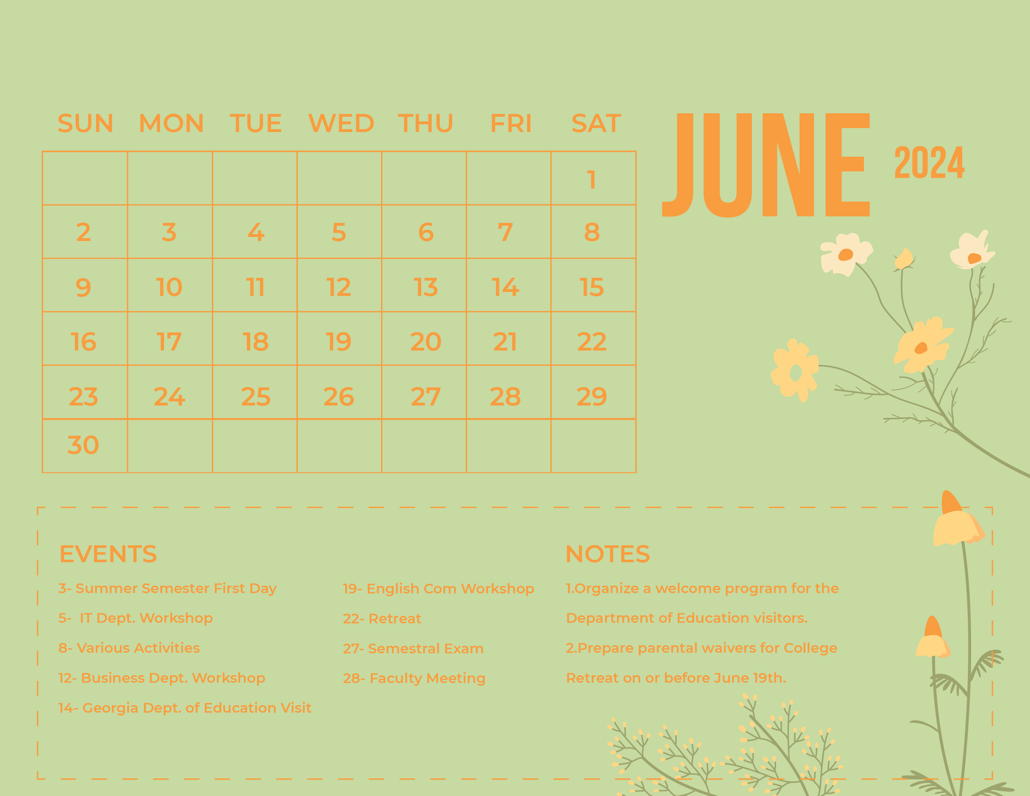 Floral Year 2024 Calendar Download in Word, Google Docs, Illustrator