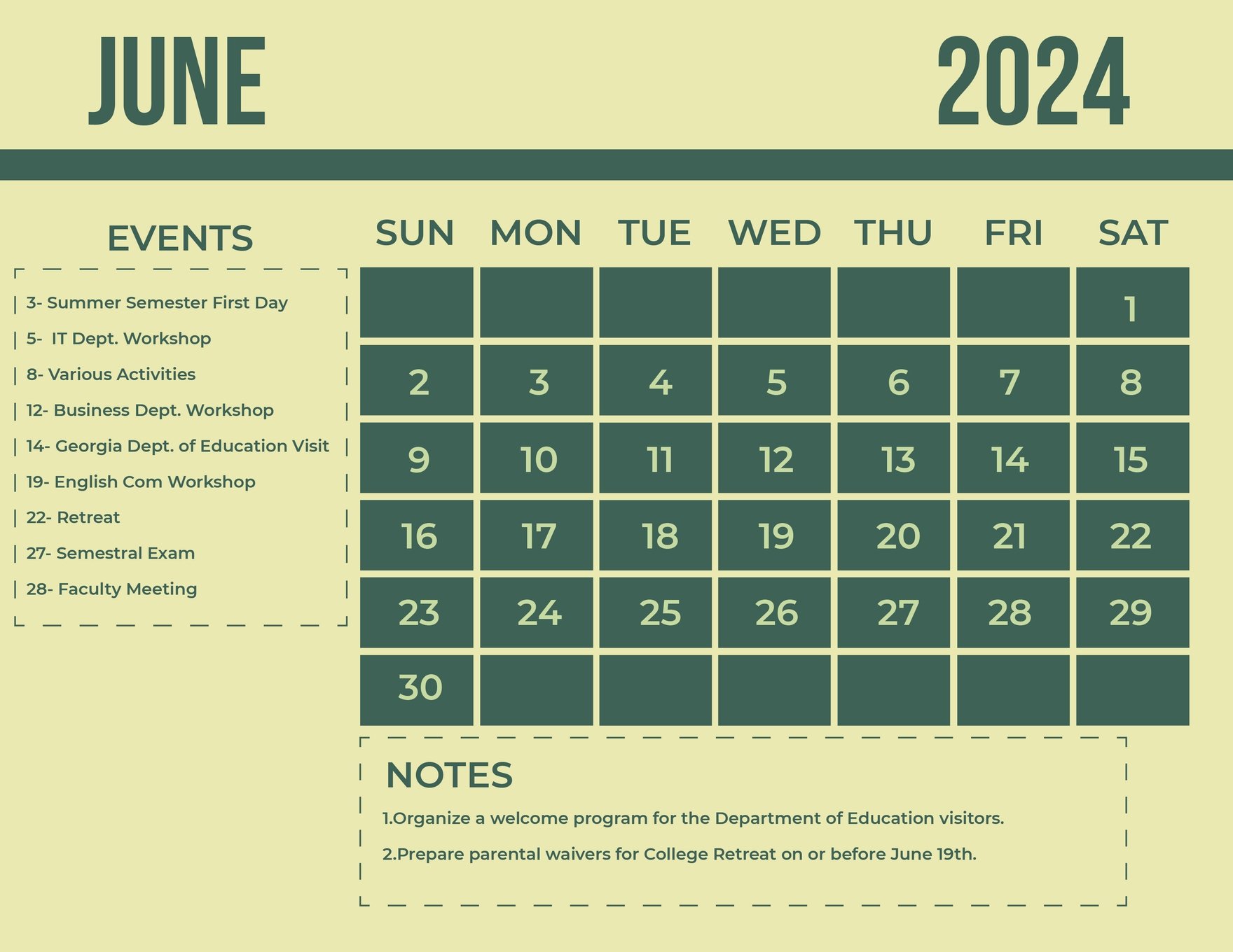 Printable June 2024 Calendar in EPS, Illustrator, JPG, Word, SVG