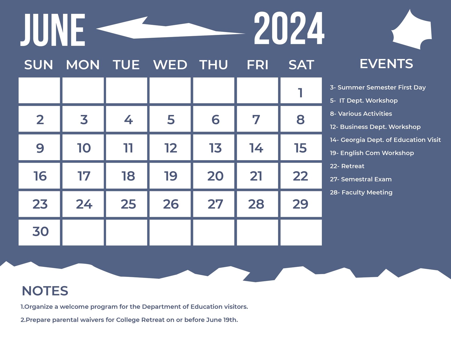 Pretty June 2024 Calendar in EPS, Illustrator, JPG, Word, SVG