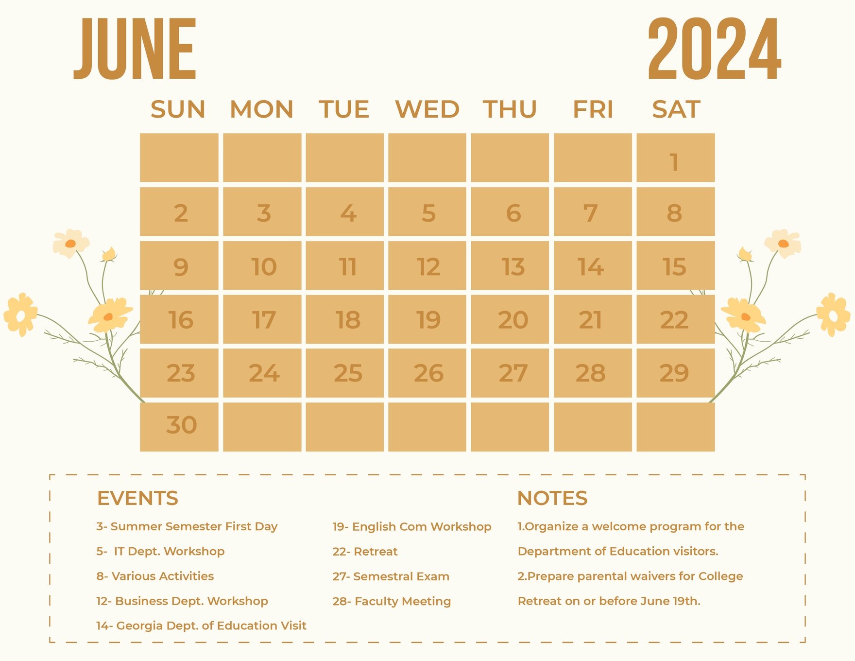 Fancy June 2024 Calendar in Word, Illustrator, EPS, SVG, JPG