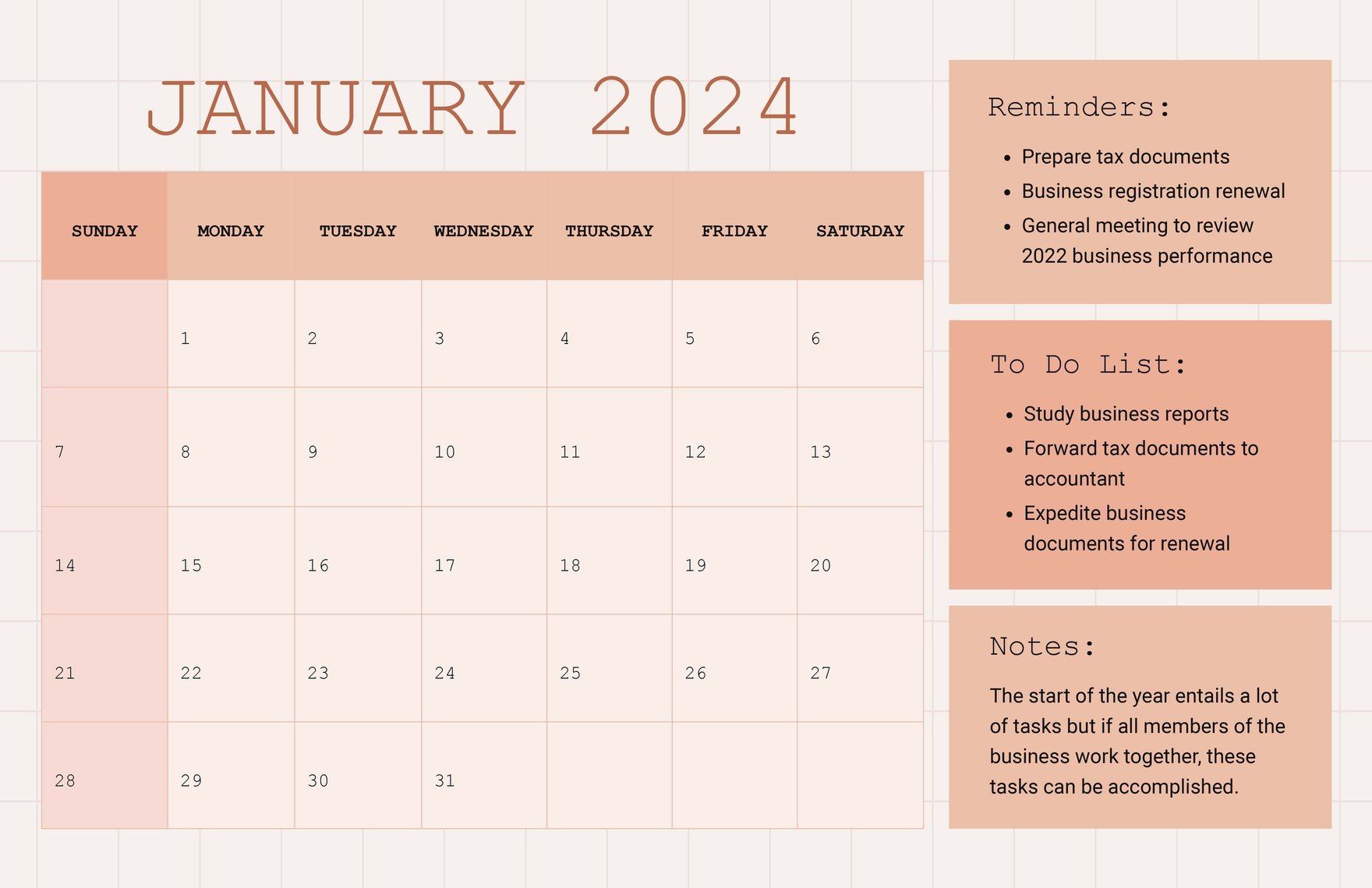 Printable January 2024 Deskpad Planner in Word, PDF, Illustrator, Apple Pages