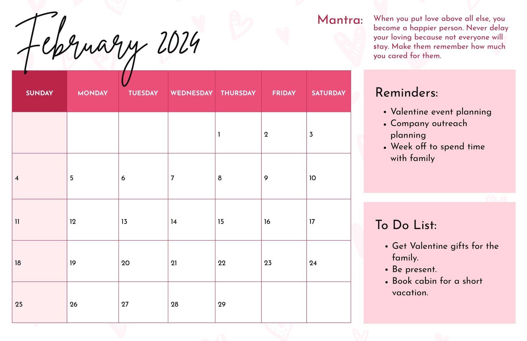Printable February 2024 Deskpad Planner