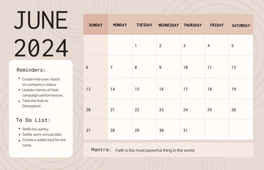 Printable June 2024 Deskpad Planner Illustrator Word Apple Pages 