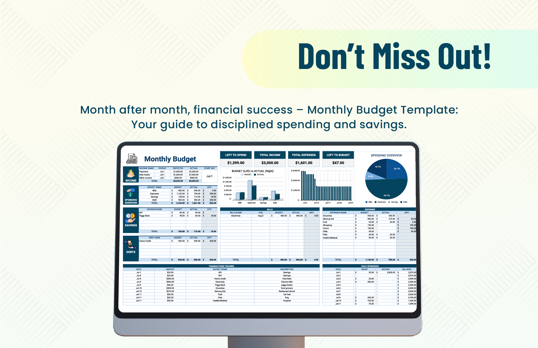 Monthly Budget Templates