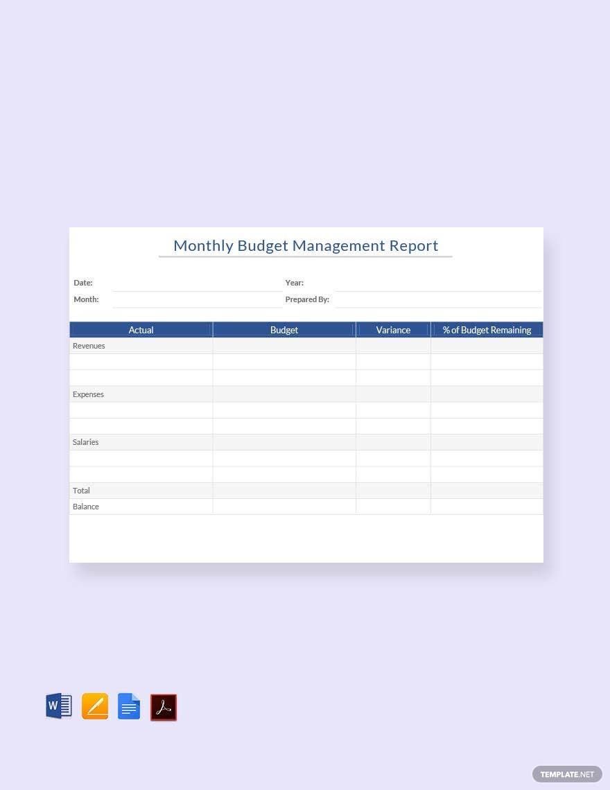 Monthly Budget Management Report Template