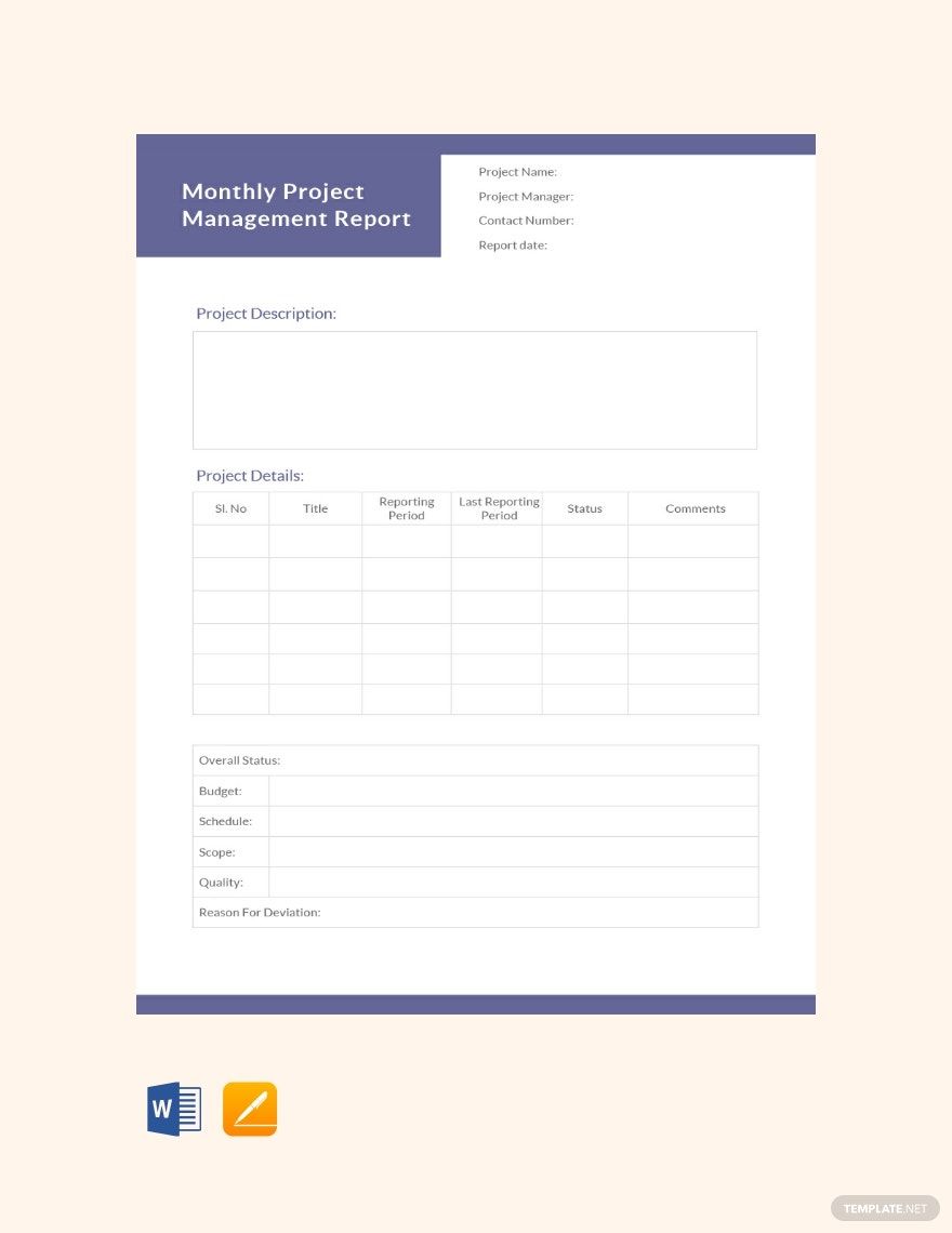 Monthly Project Management Report Template in Word, Pages, PDF, Google Docs - Download | Template.net