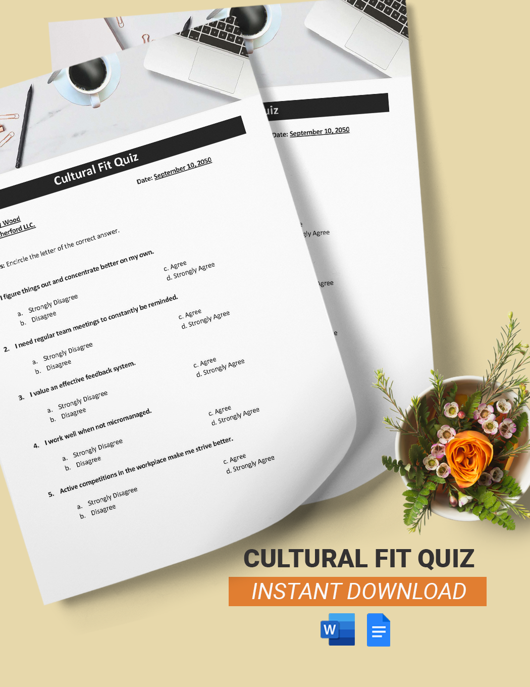 Cultural Fit Quiz Template in Word, Google Docs