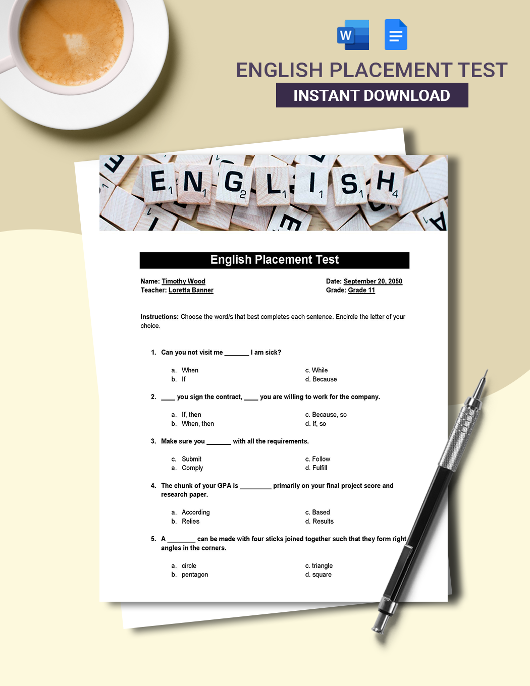 English Placement Test Template